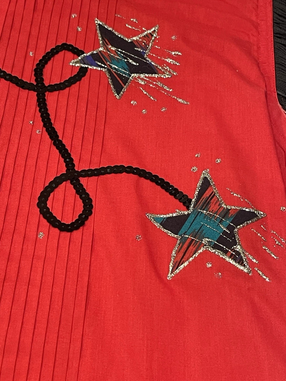 Chaplin Red Western Wear Women’s Shirt Glitter Sequin Stars Embroidered Small