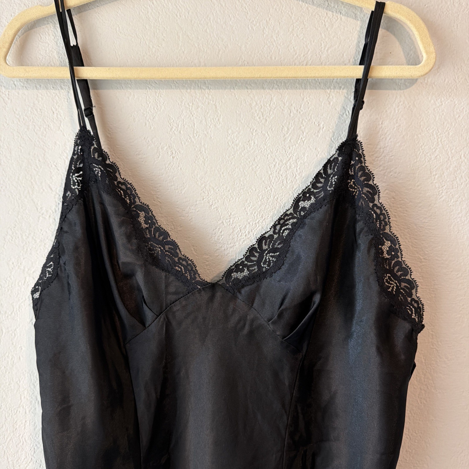 Vintage Oscar de la Renta Pink Label Navy Satin Lace Slip Dress Y2k L dainty