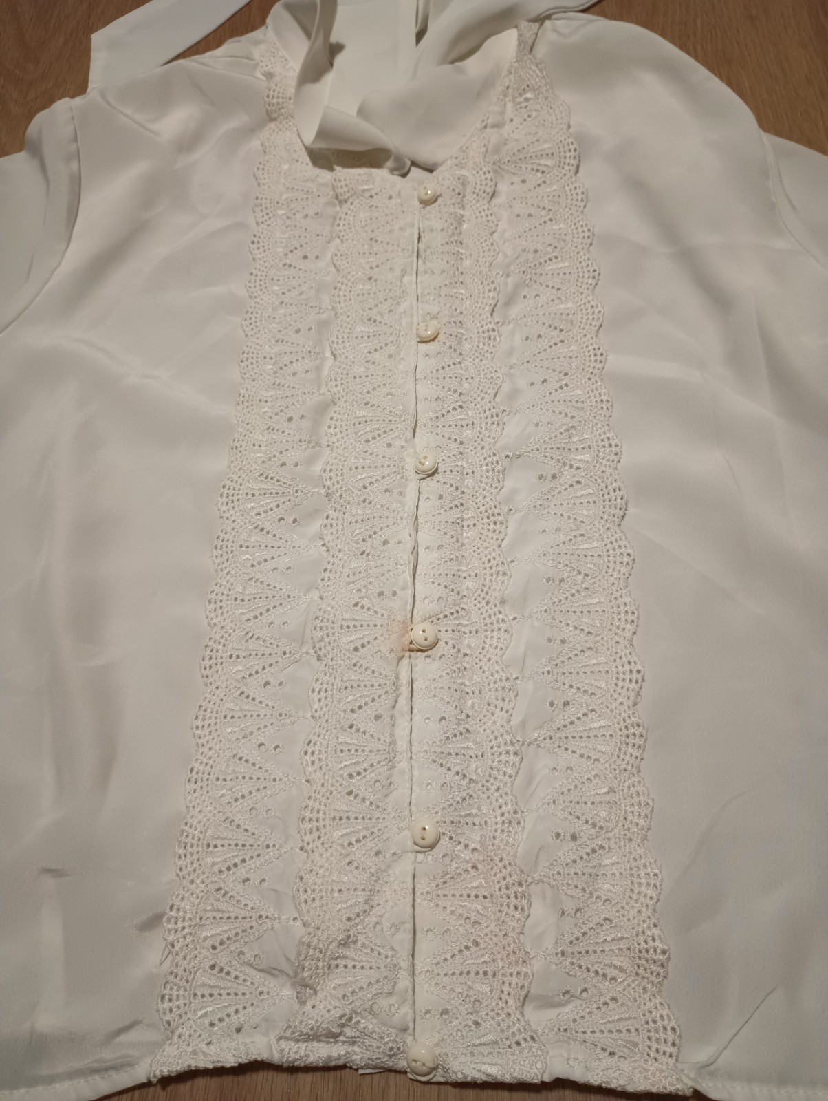 Vtg 70s Off White Smooth Soft Country Cottagecore Blouse Top office career M L