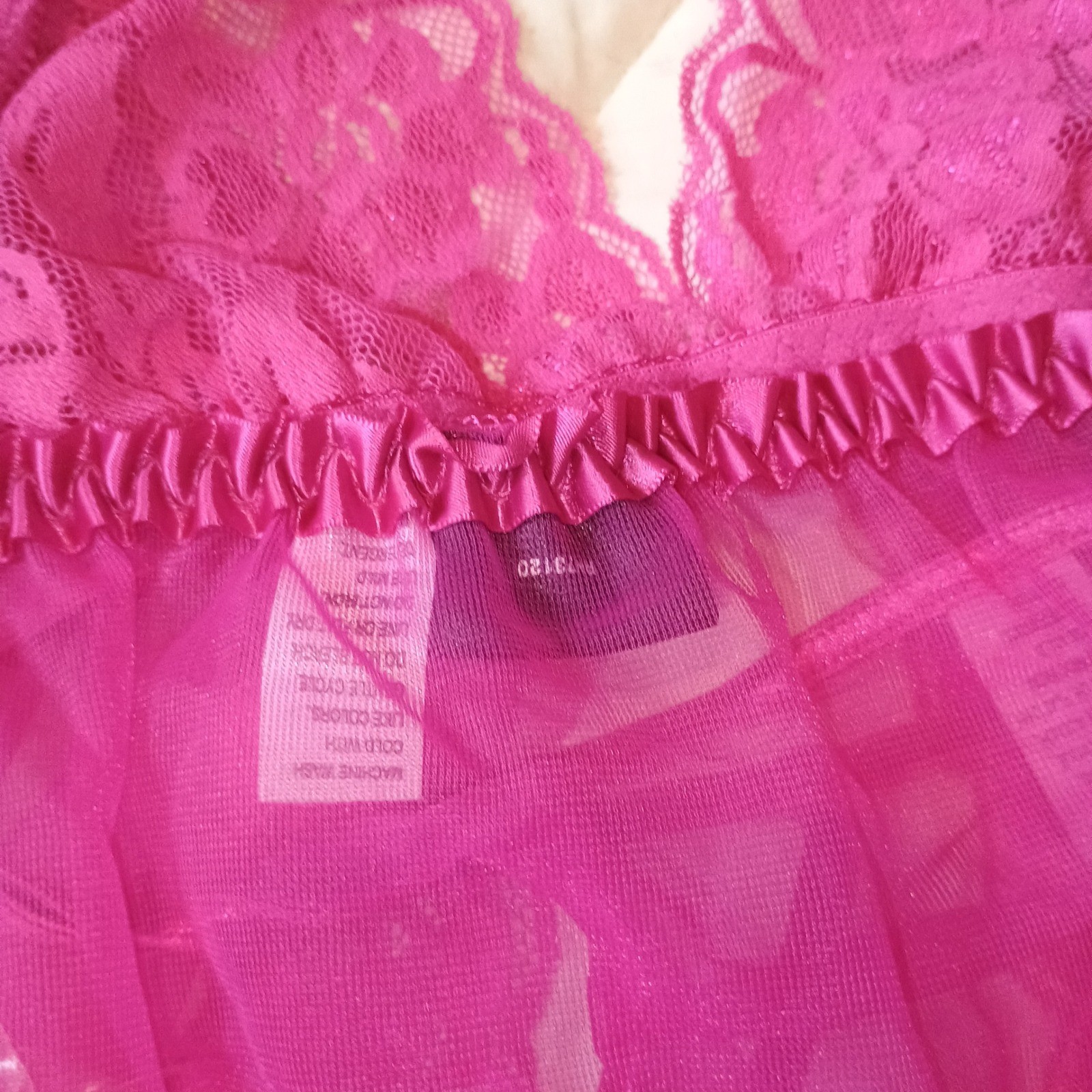 Frederick’s of Hollywood Babydoll Lingerie Set w/ Thong Pink Lace Sheer XL NWOT
