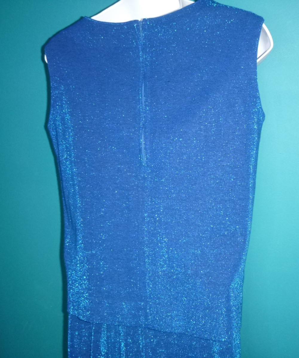 Vtg 60s Dutchmaid Top & Skirt Set Blue Aqua Metallic Sparkle Sz S/M
