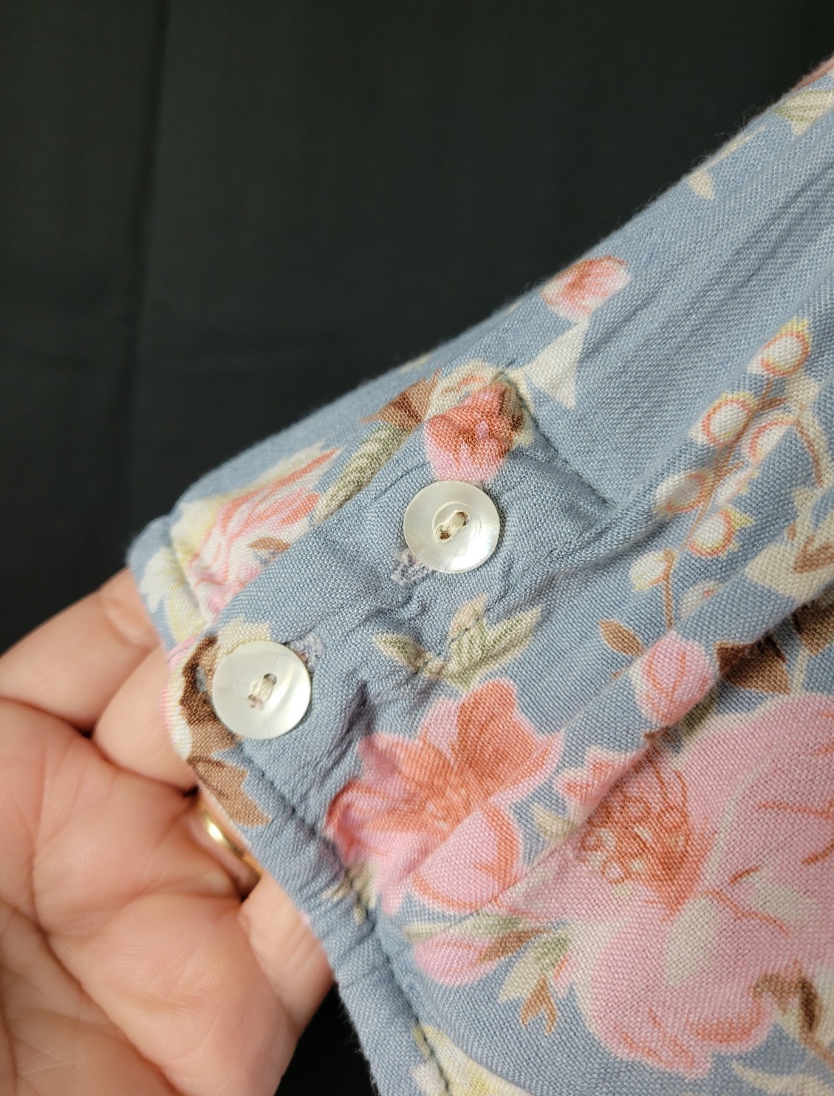 Vintage Ellen Ashley Blueish Grey Dress w Pink & Cream Florals Size 14P