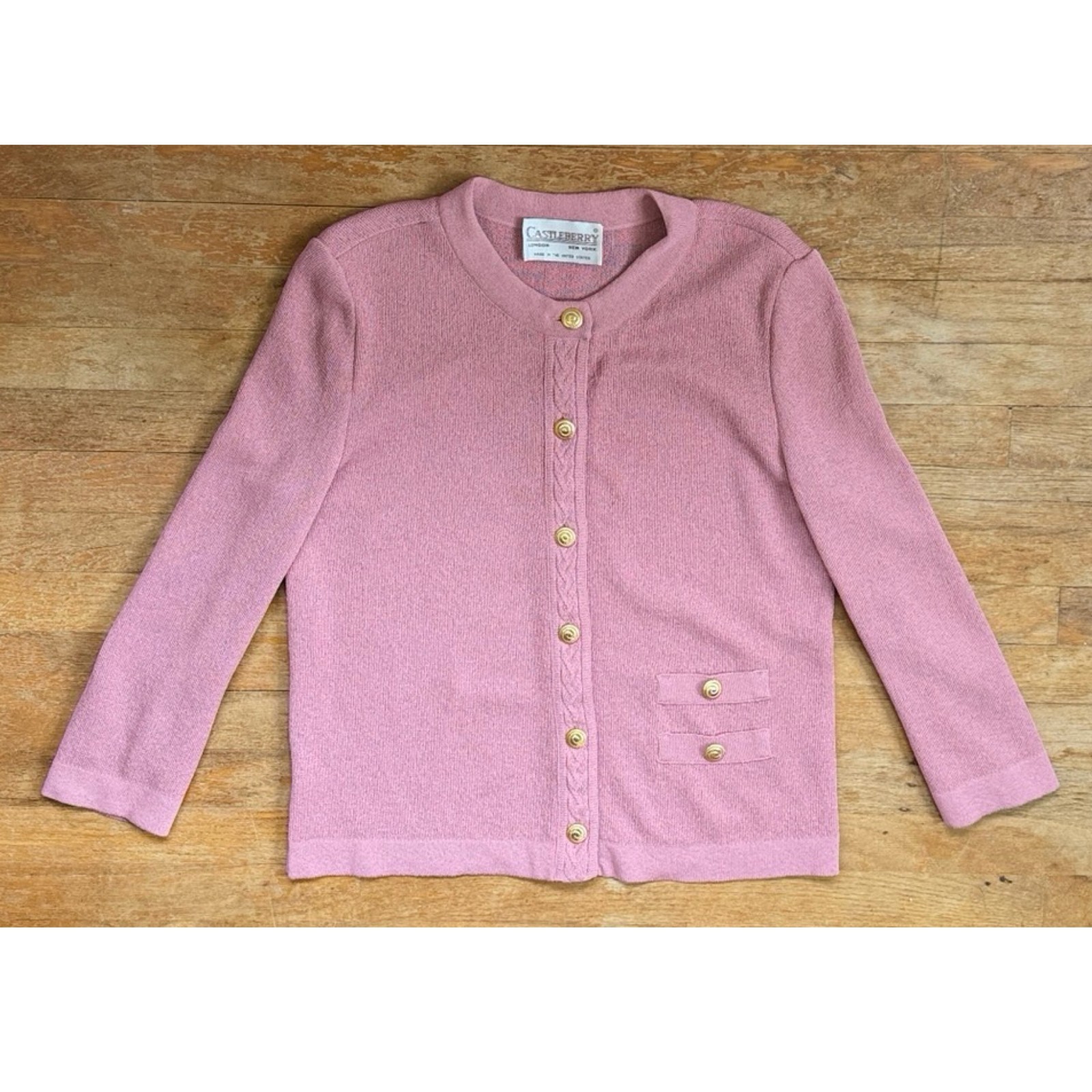 Vintage Pink Cardigan Sweater Womens Large 70s Castleberry Knit Blazer