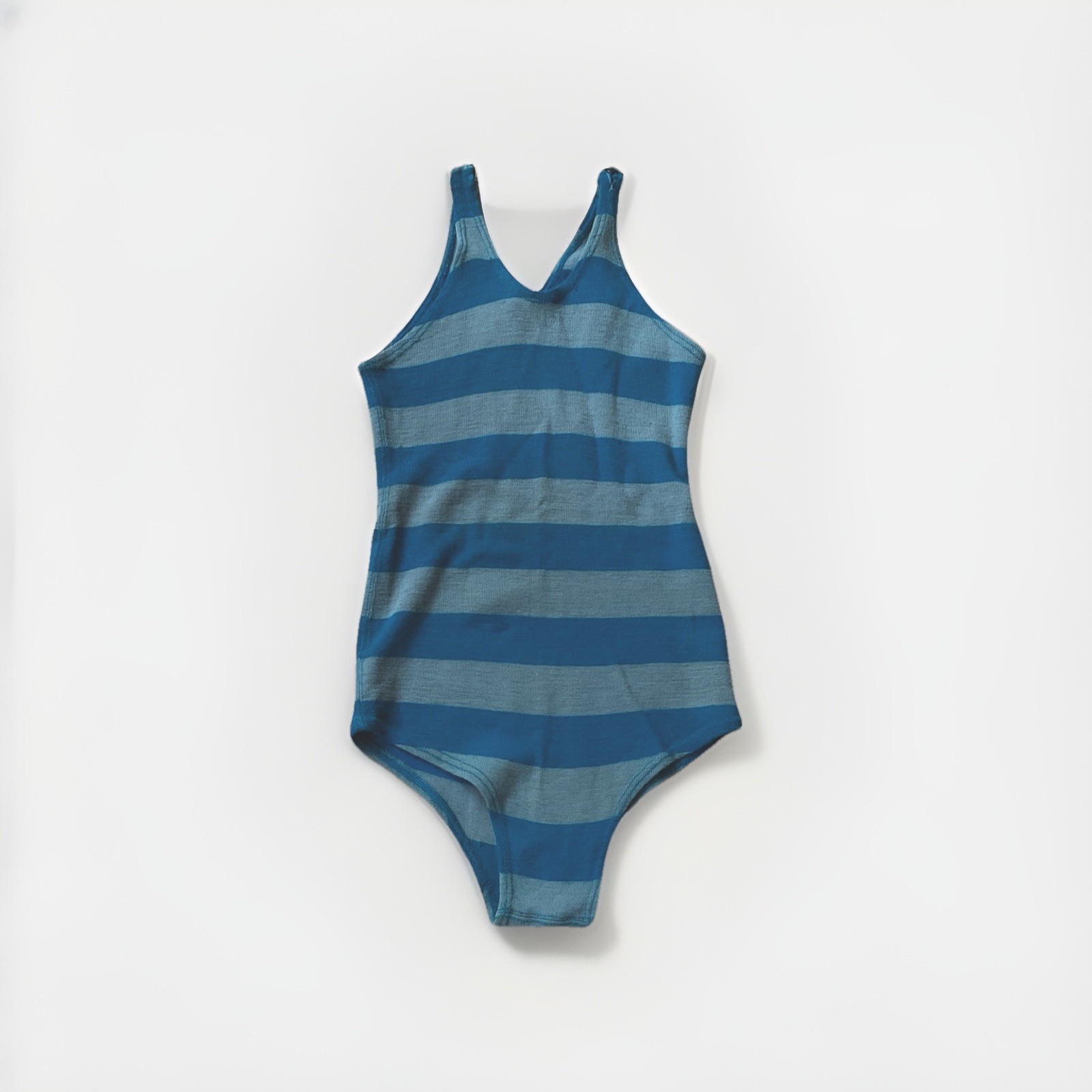 VTG 1920’s Wool Bathing Suit Art Deco Turquoise/grey Stripes Unisex ?