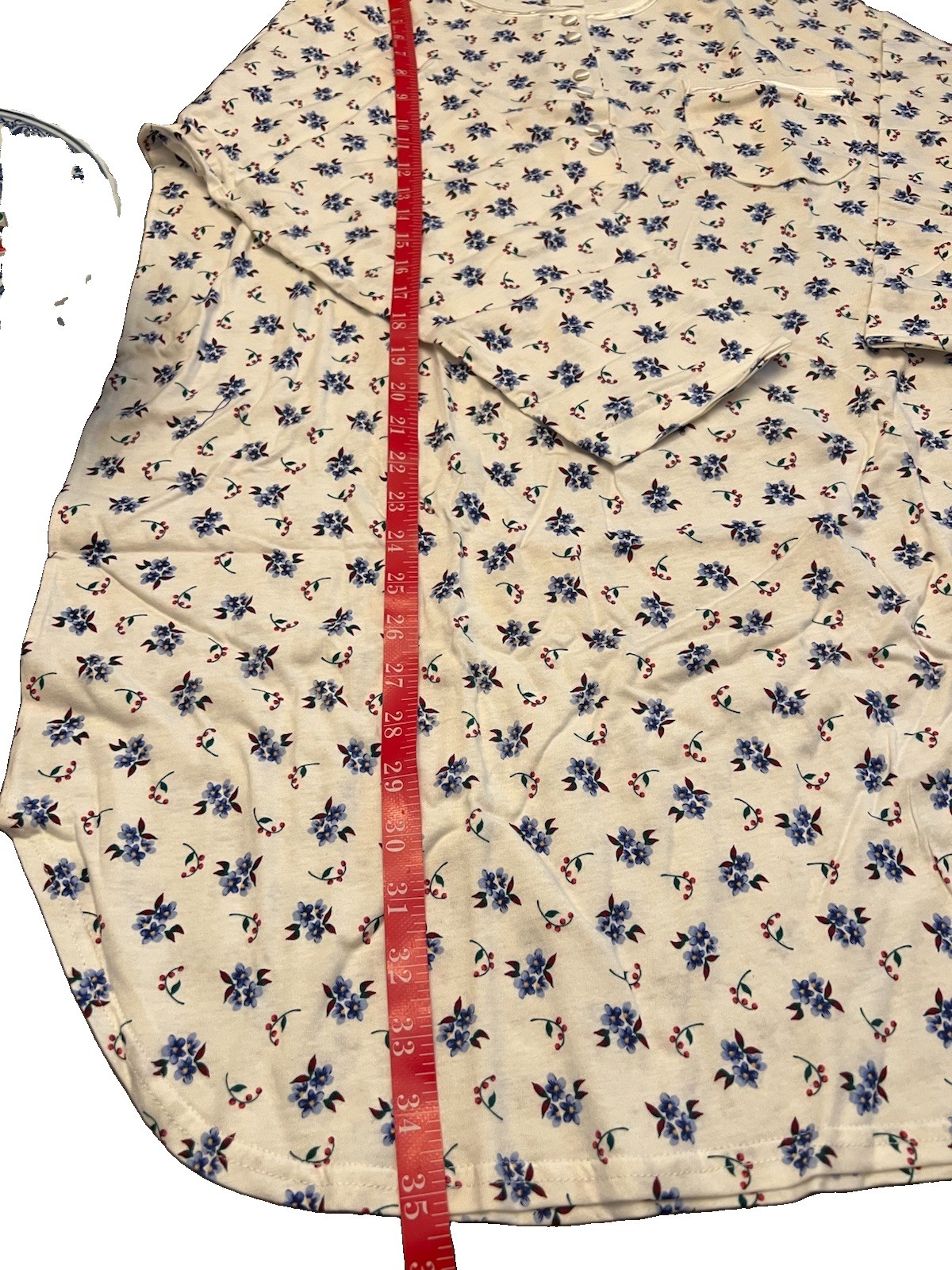 Vtg Earth Angels Floral Nightgown OneSize White/ Blue Satin Buttons & Trim