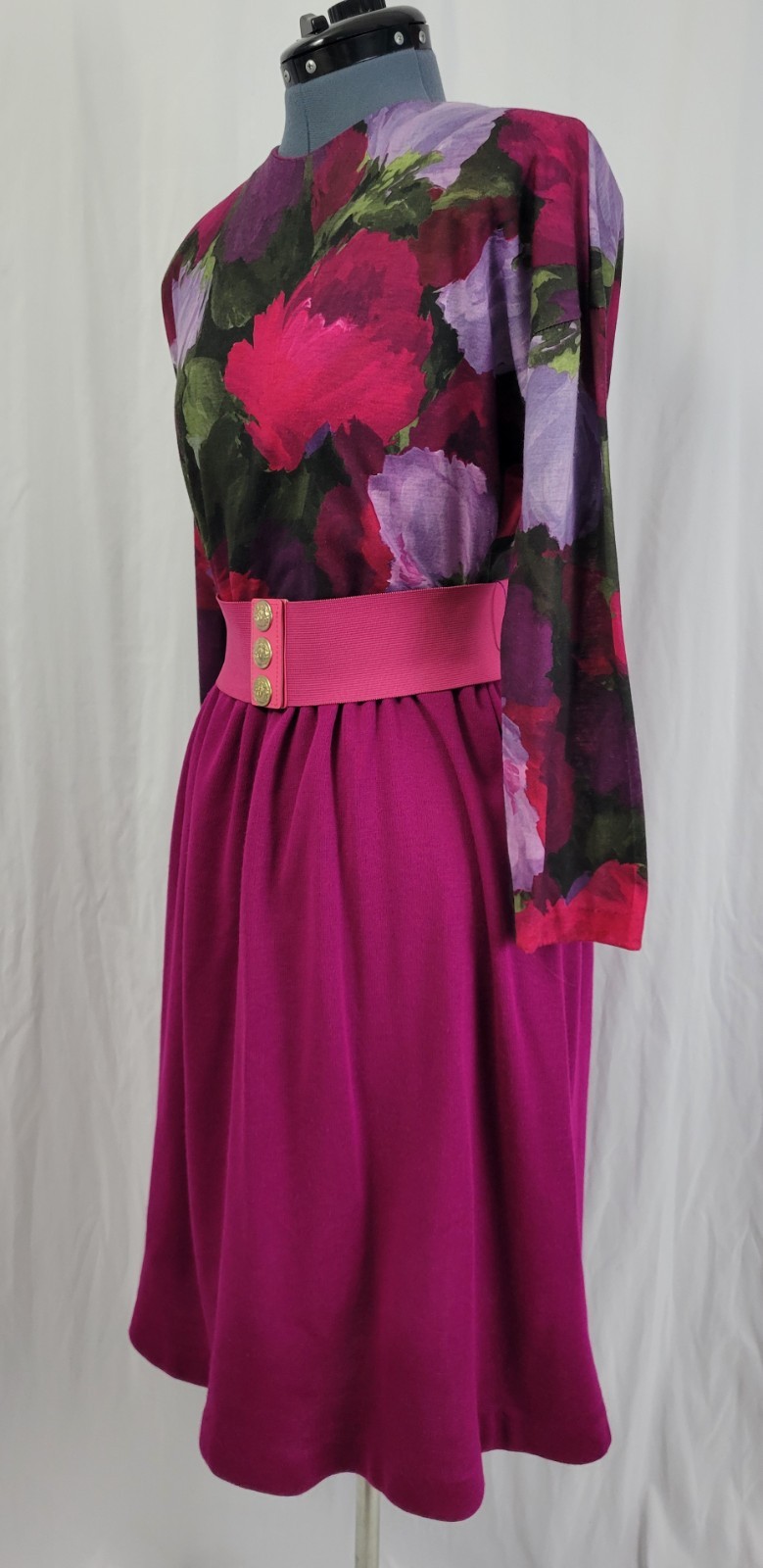 Vintage EJM Petites Pink/Purple/Green Floral Top w Magenta Skirt Size 6P