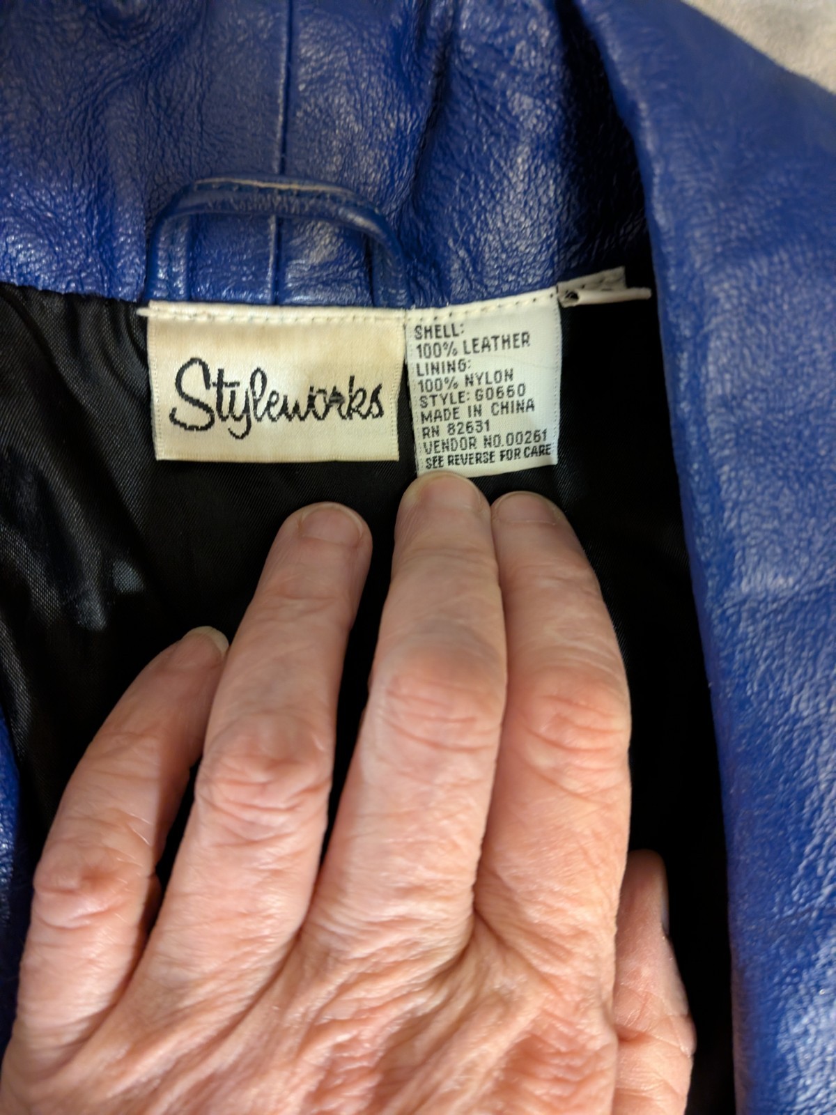 Vtg Leather 2-tone Jacket, Blue With Black Accents, Buttons, Vest Styling Sz 8