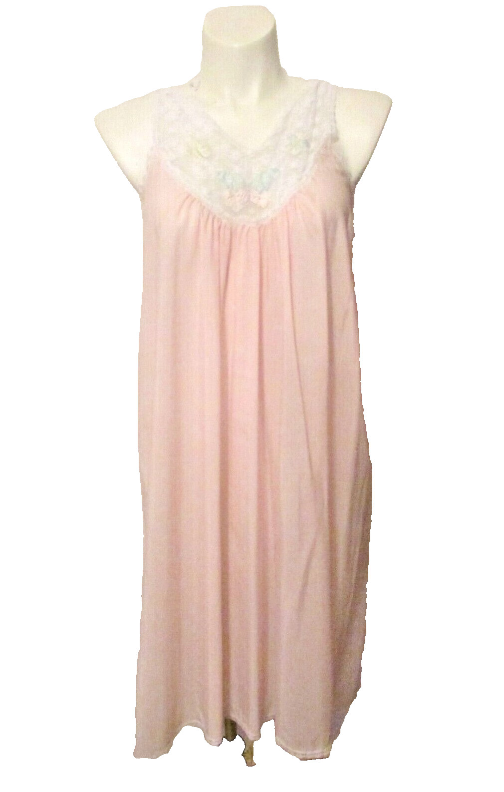 Corhan Noumair Silky Nylon Hand Embroidered Lace Bodice Nightgown Large USA made