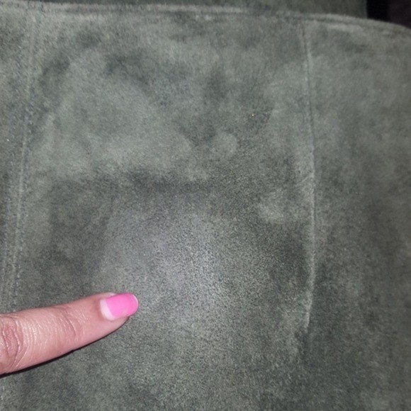 Vintage Y2K Lord & Taylor Olive Green Suede Leather Pencil Midi Skirt Size 6