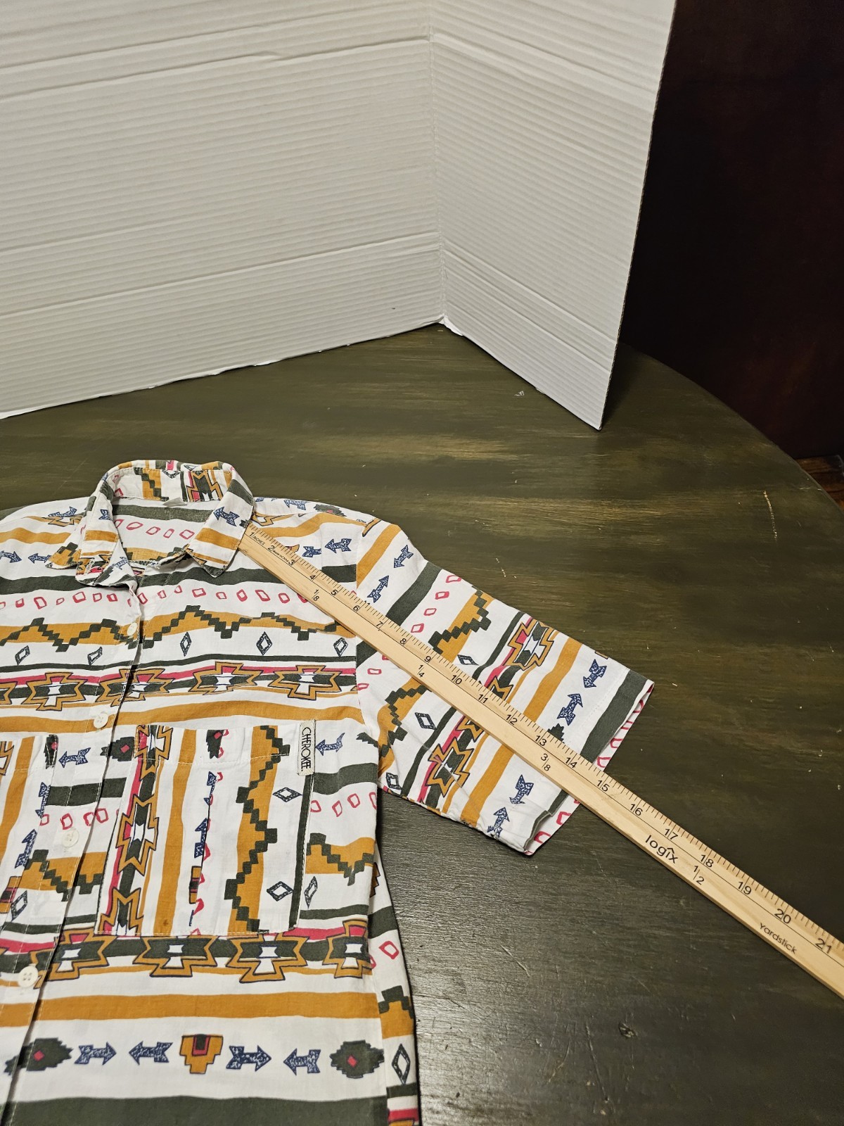 Womens Vntg Cherokee Aztec Geometric Print All Over Button Up Made In USA C441