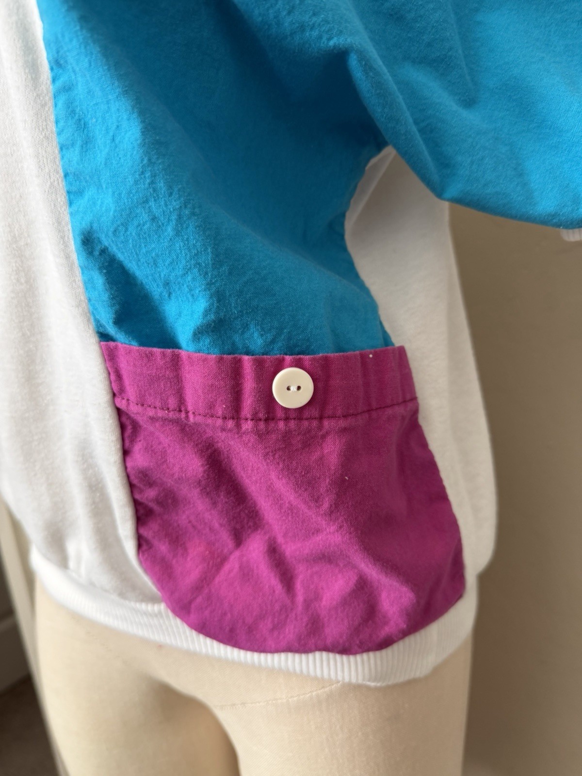 Women’s Vtg 80s Party Color Block Shirt Medium White Teal Pink Purple Costume