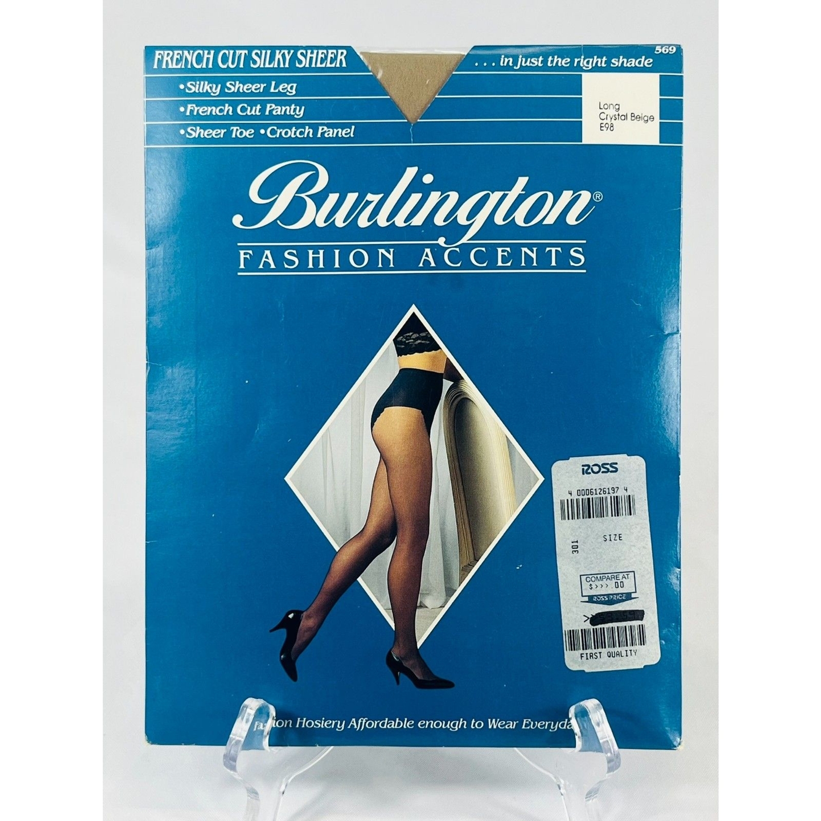 NOS Vtg Burlington French Cut Silky Sheer Pantyhose 1980s Crystal Beige Hosiery