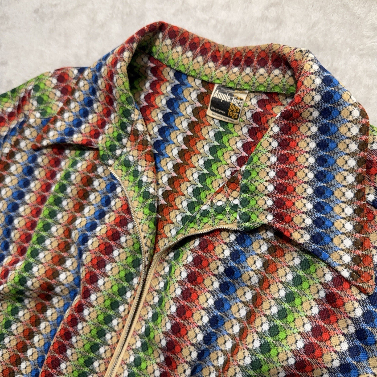 Vintage 60s 70s Geometric California Bright Ample Tops Hippie Jacket Tunic Top M