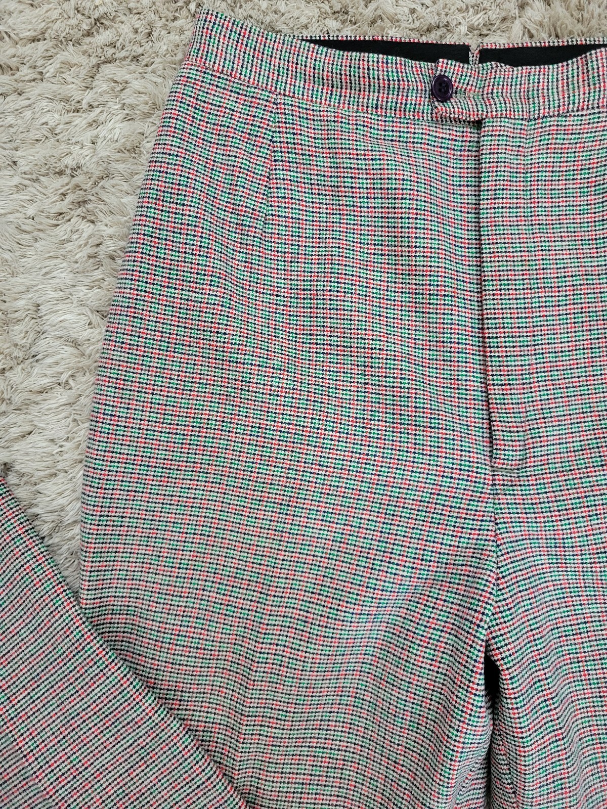 Vtg Saks Fifth Avenue Wool Trousers in Navy/Red/Green/Tan Houndstooth Size 11/12