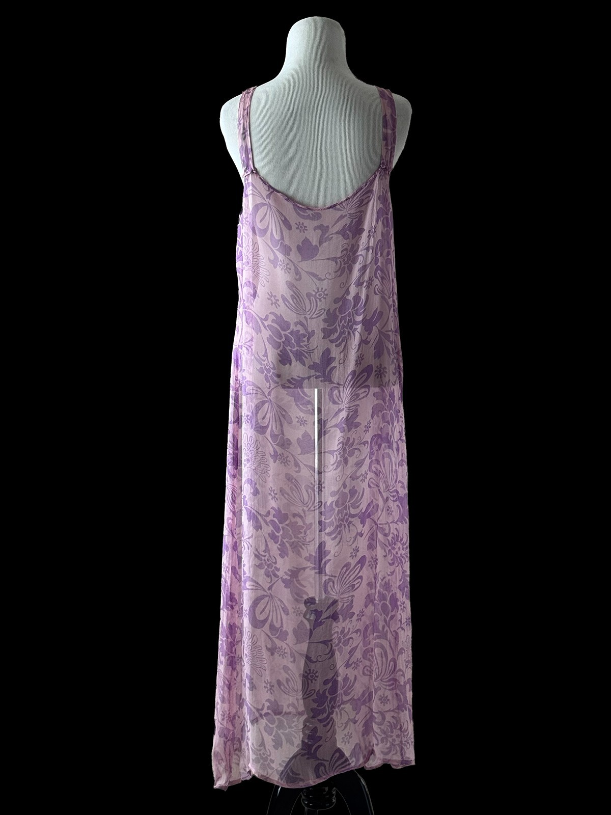 Vintage 20s Dress, 1920s Silk Chiffon and Lace 2 Piece Lavender Dress Set, S/M