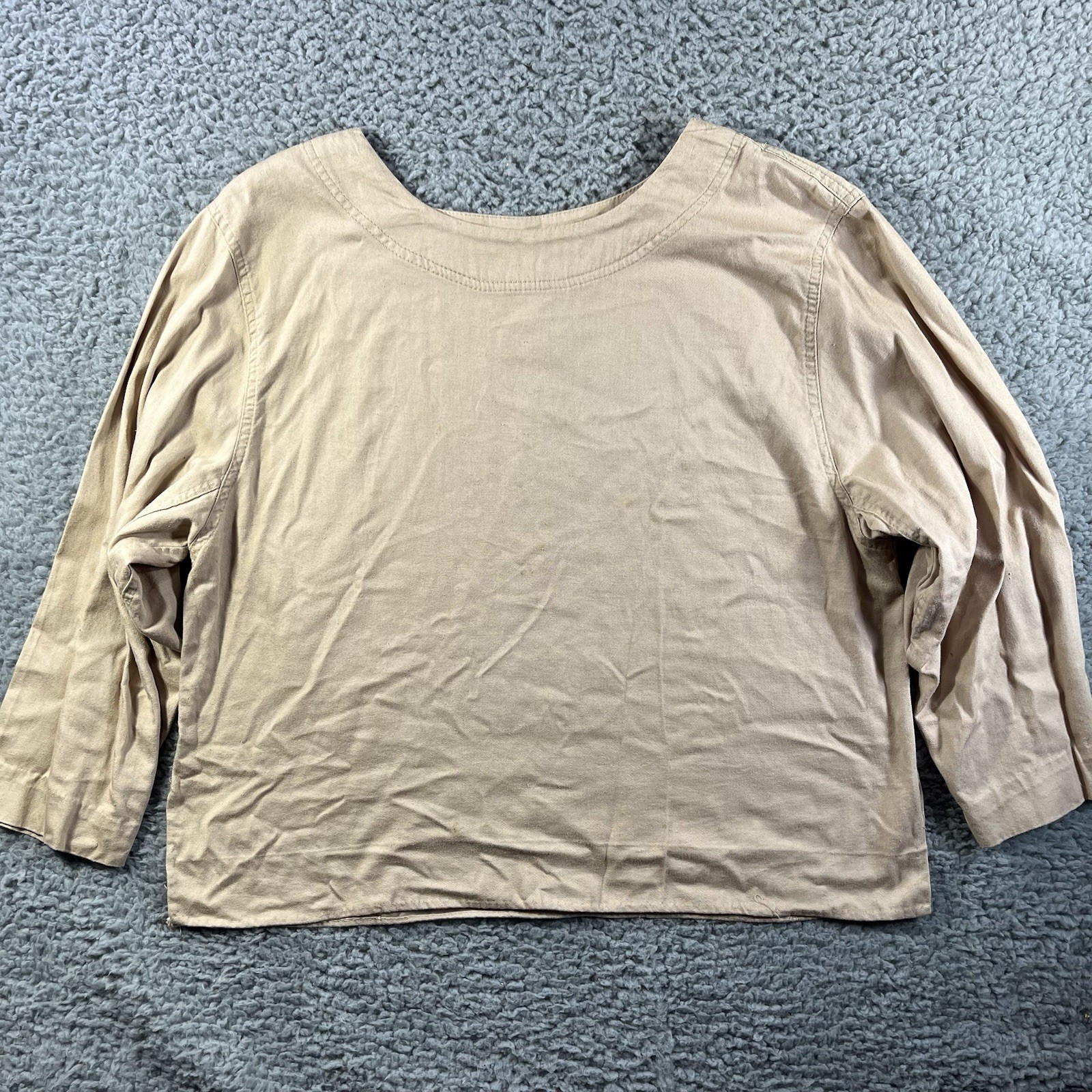 Vintage Gene Ewing BIS Wrinkled Rich Denim Top Shirt Medium Beige Tan Cotton