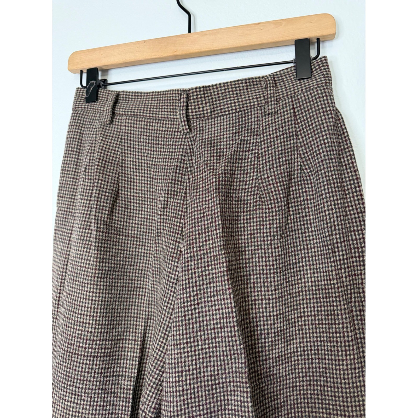 Vintage Liz Claiborne – Wool Blend Plaid Trousers Tan Green 1980’s Size 6