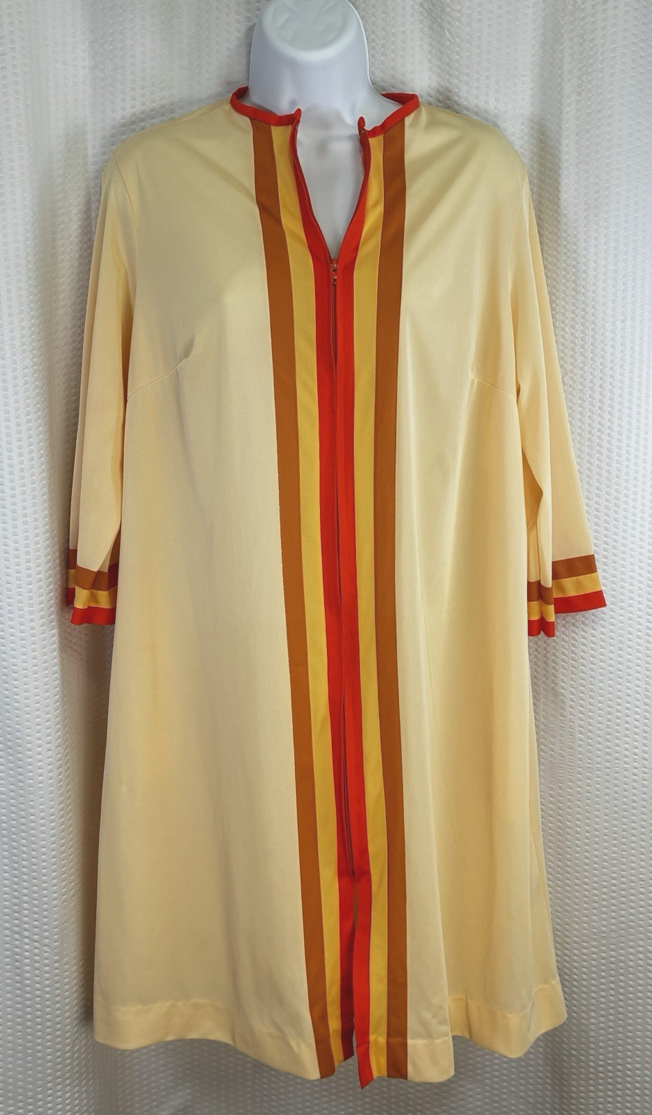 Vintage Gossard Artemis Nylon Hostess Dress Peach Mod Stripe Lounge Small