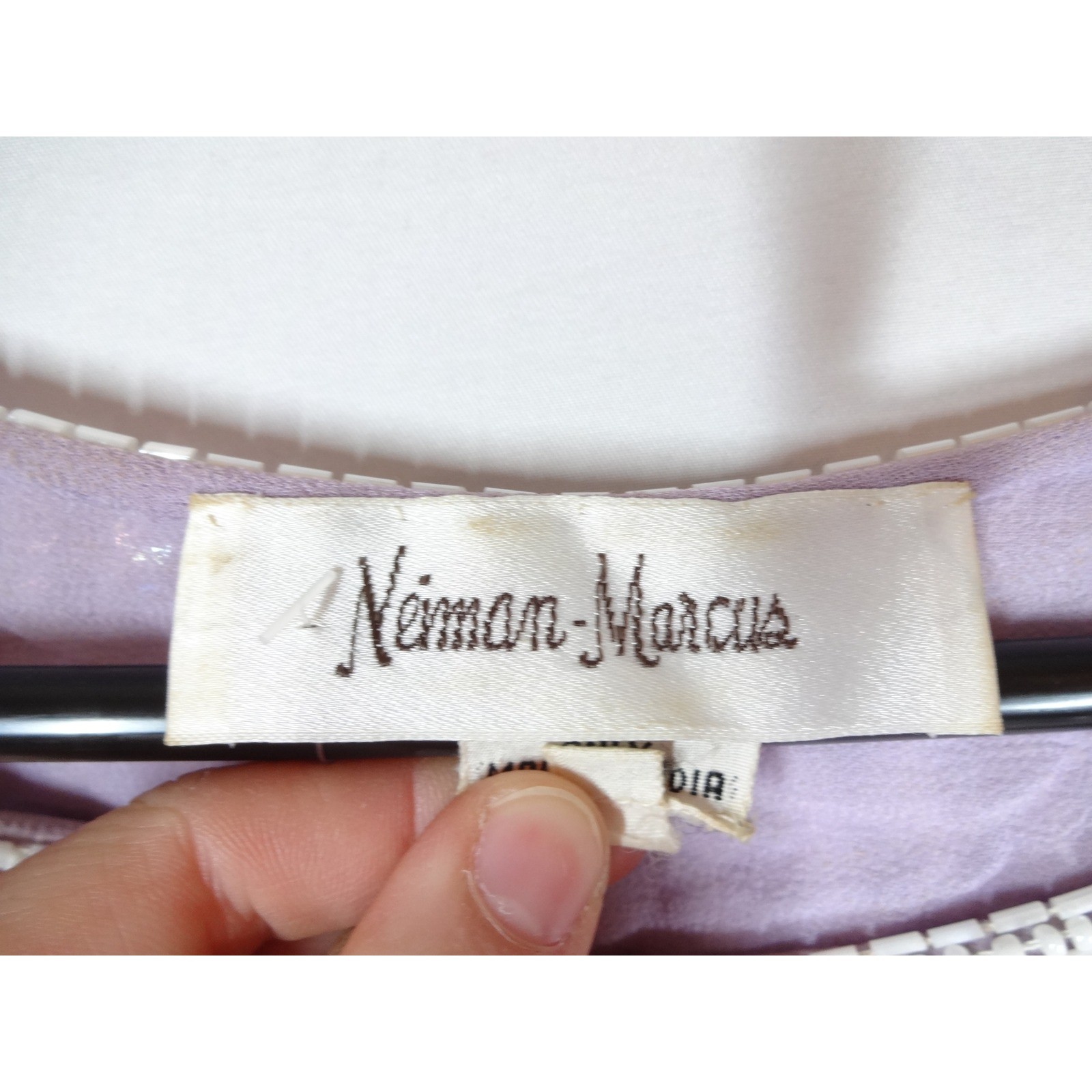 Vintage Neiman Marcus Silk Blouse Womens M Lavender Purple Beaded Sequin Glam