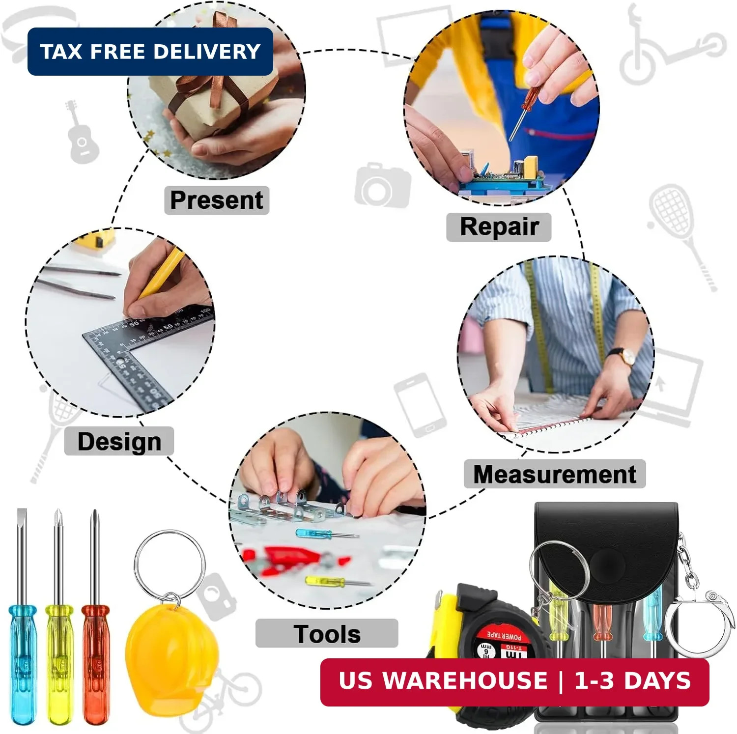 108 Pcs Mini Construction Helmet Keychains Tape Screwdrivers Tool Adult Me