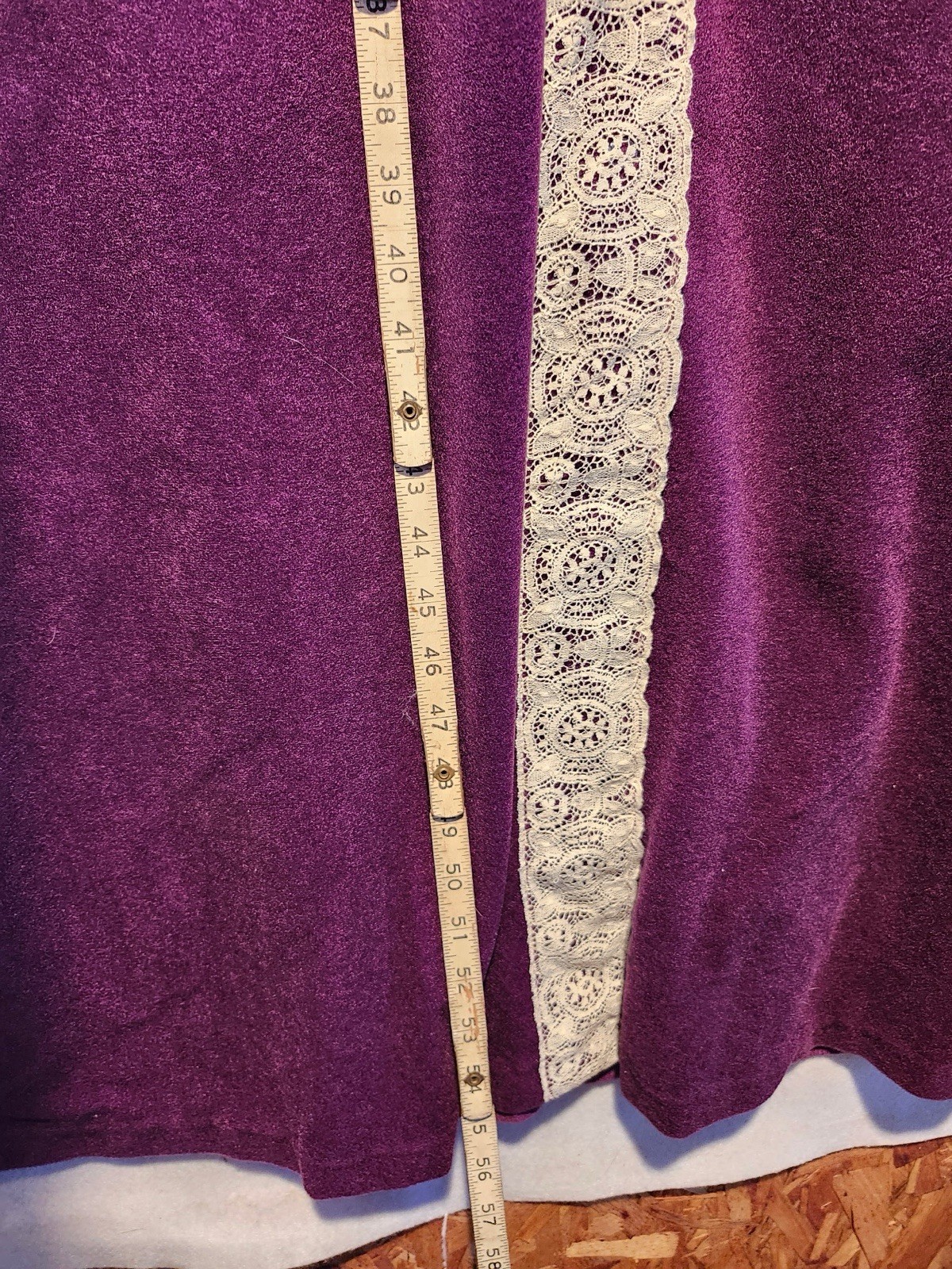 Vtg Miss Elaine Maxi Velour Robe Housecoat Purple Sz Med Lace Union Made USA