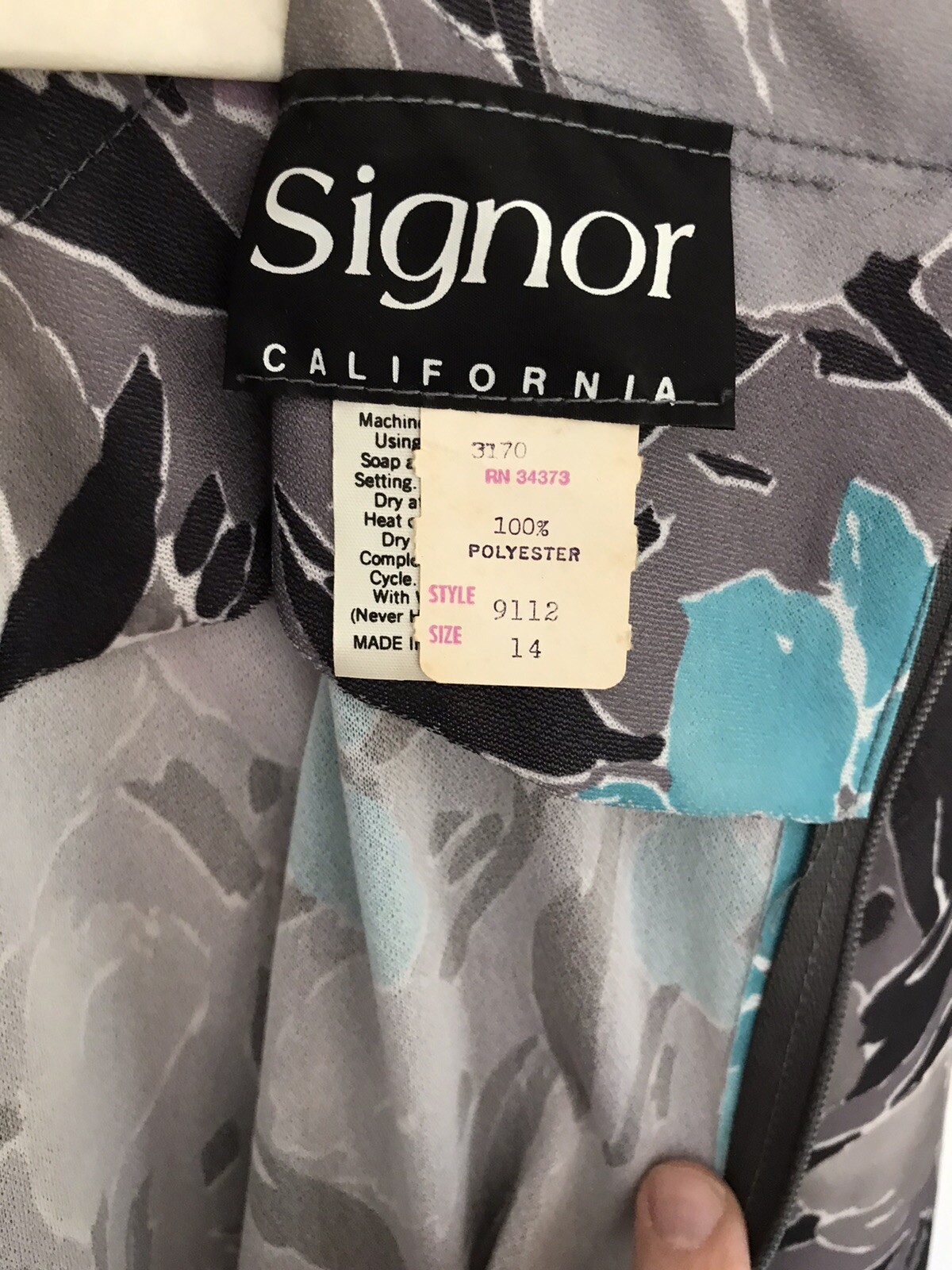 Vintage Dress 80s Floral Shift Signor California New w/Tags NWT Gray Purple Blue