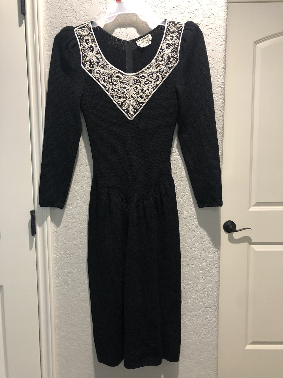 Vintage Saks Fifth Avenue Pat Sandler Wellmore Dress Sweater Knit Beaded Sz 10