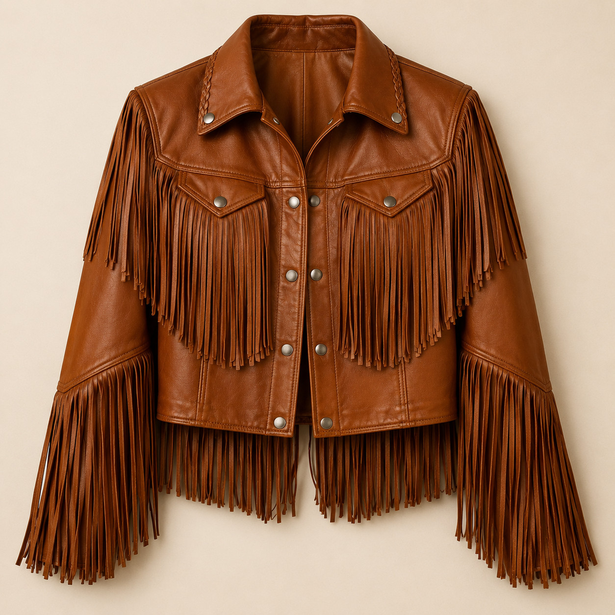Genuine Leather Fringe Jacket Brown Western Style Handmade Cowboy Coat