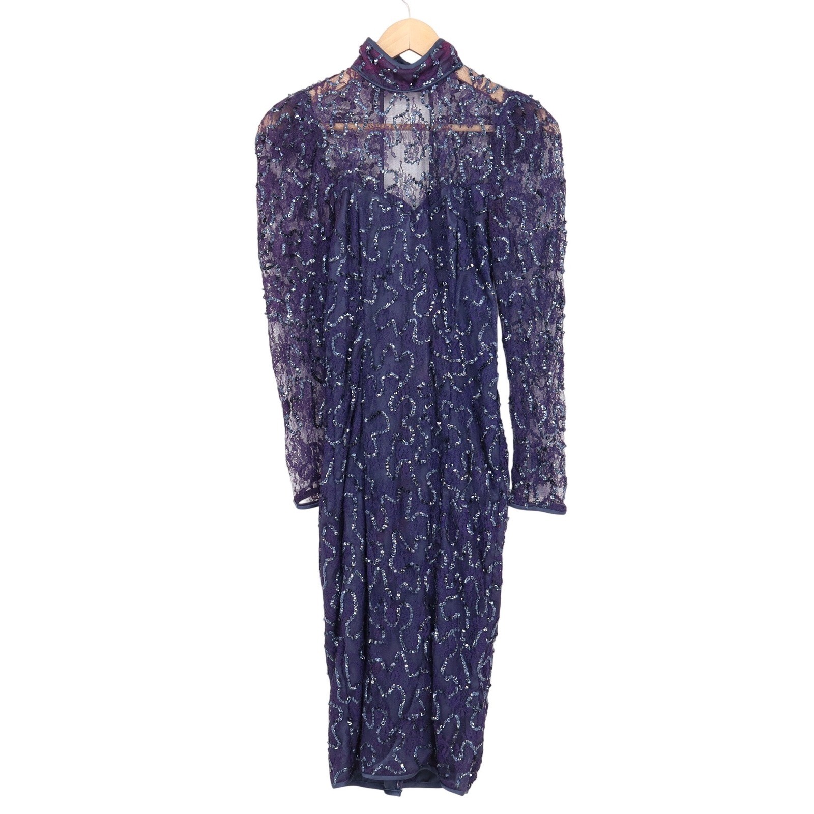 Jessica McClintock Vintage 80s Navy Sequin Lace Open Back Bow Dress Size 6 11508