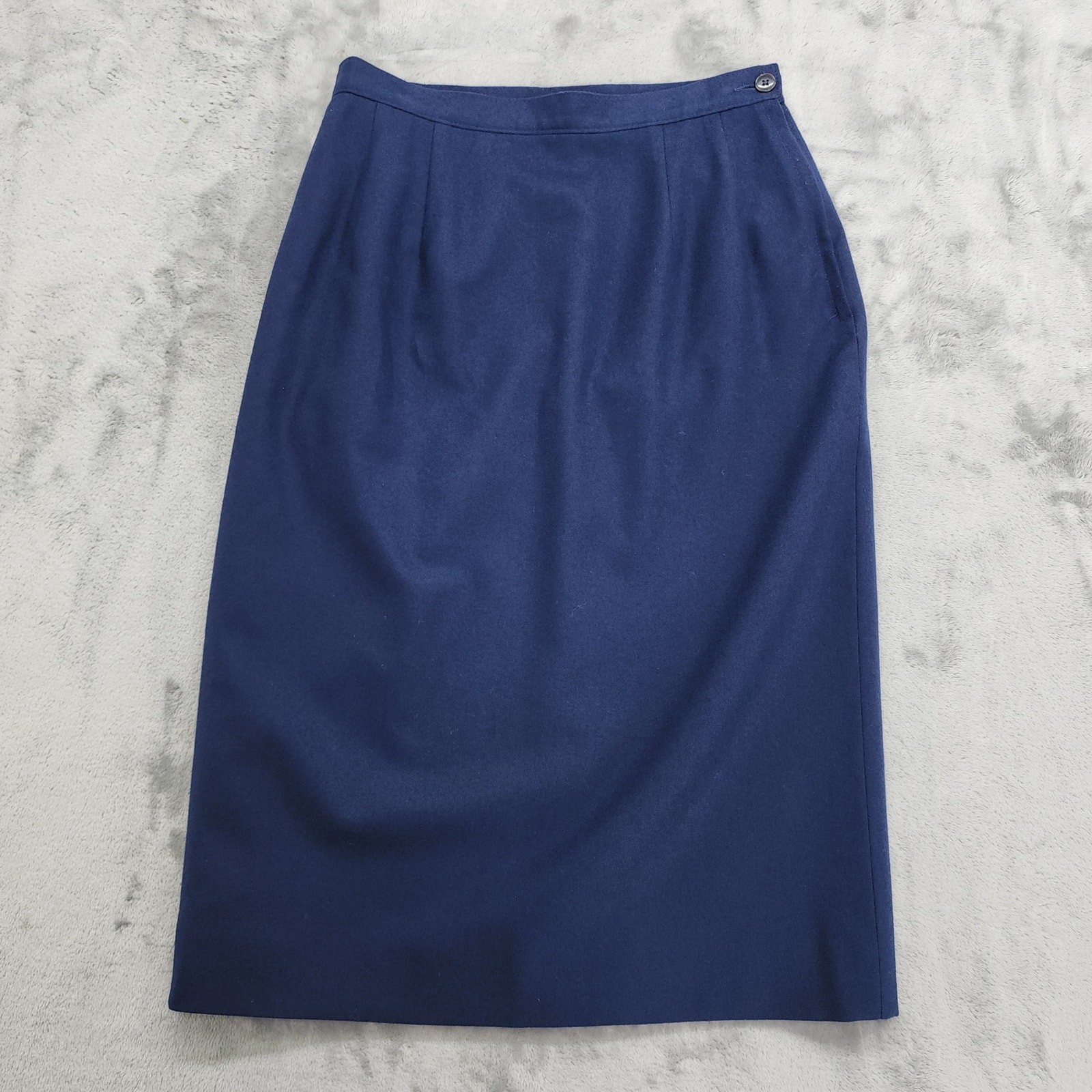 Vintage 70s Pendleton Skirt Womens 8 Blue Wool Pencil Side Button Zip Office