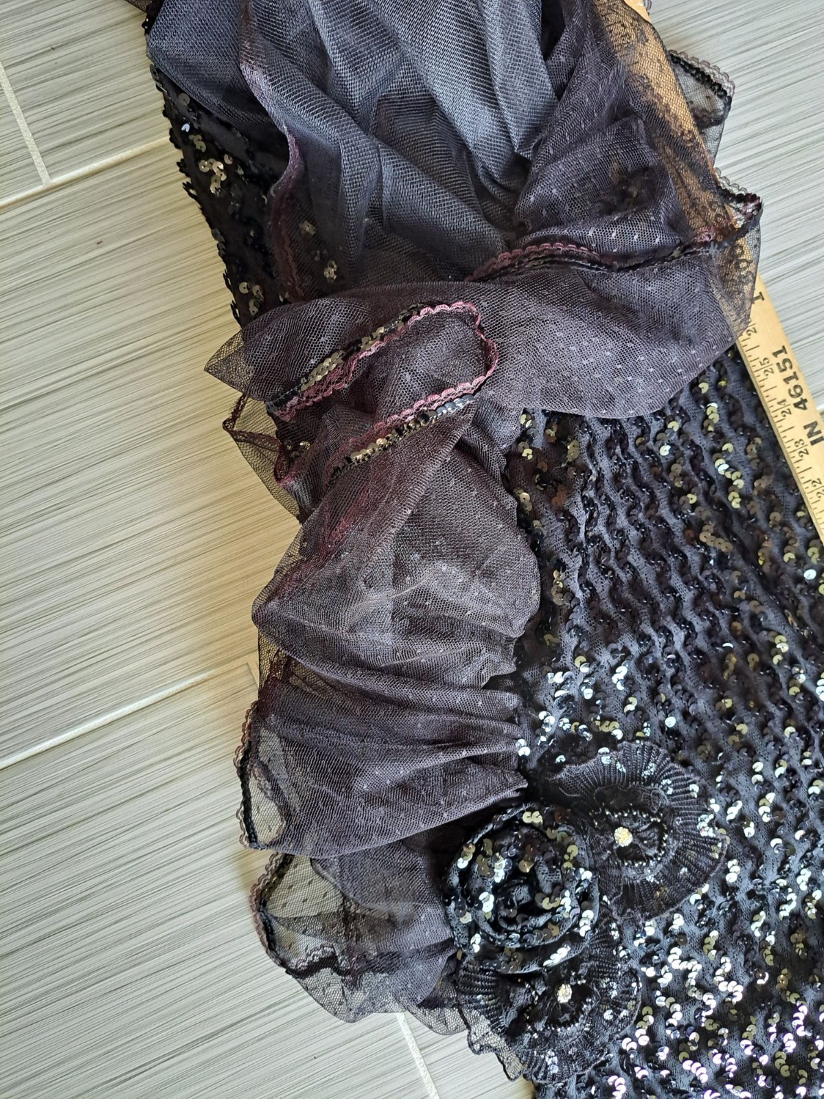 Vintage Karen Okada Climax Black Sequin Tulle Dress Size S 5/6 USA Asymmetrical