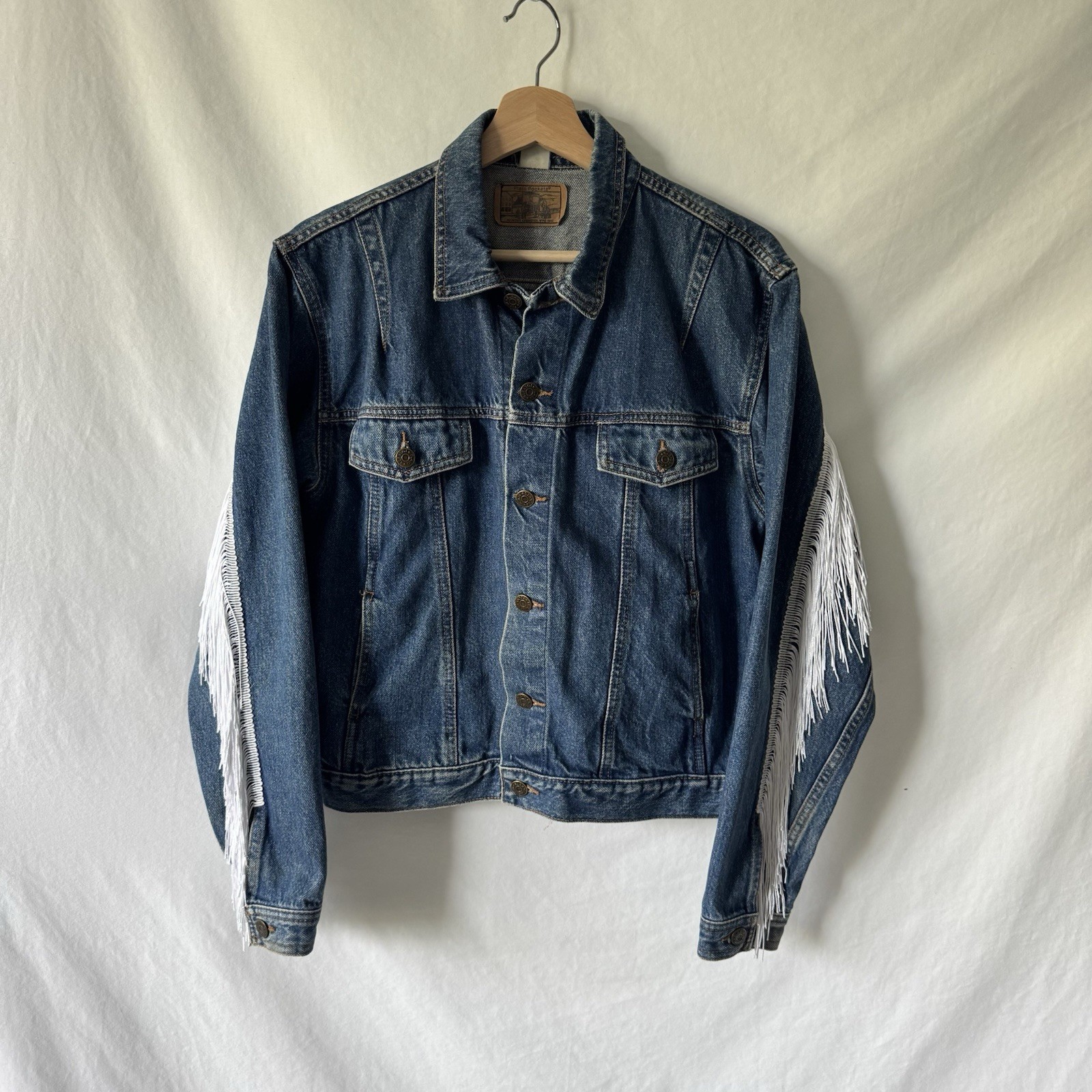 Vintage 80s Denim Jacket With White Fringe by Plain Pockets