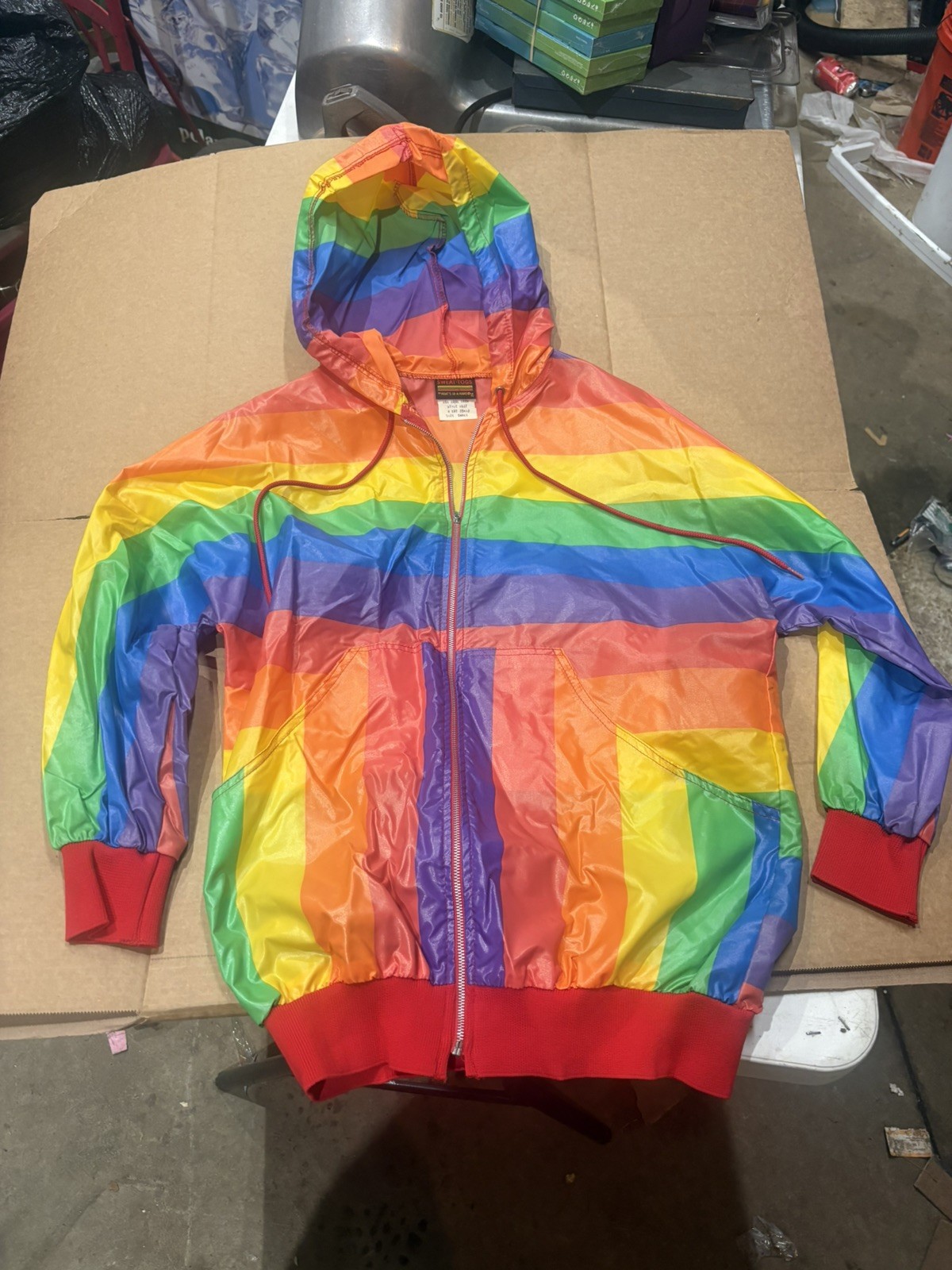 Vintage Sweat Togs What’s In A Name Nylon Rainbow Jacket Coat small windbreaker