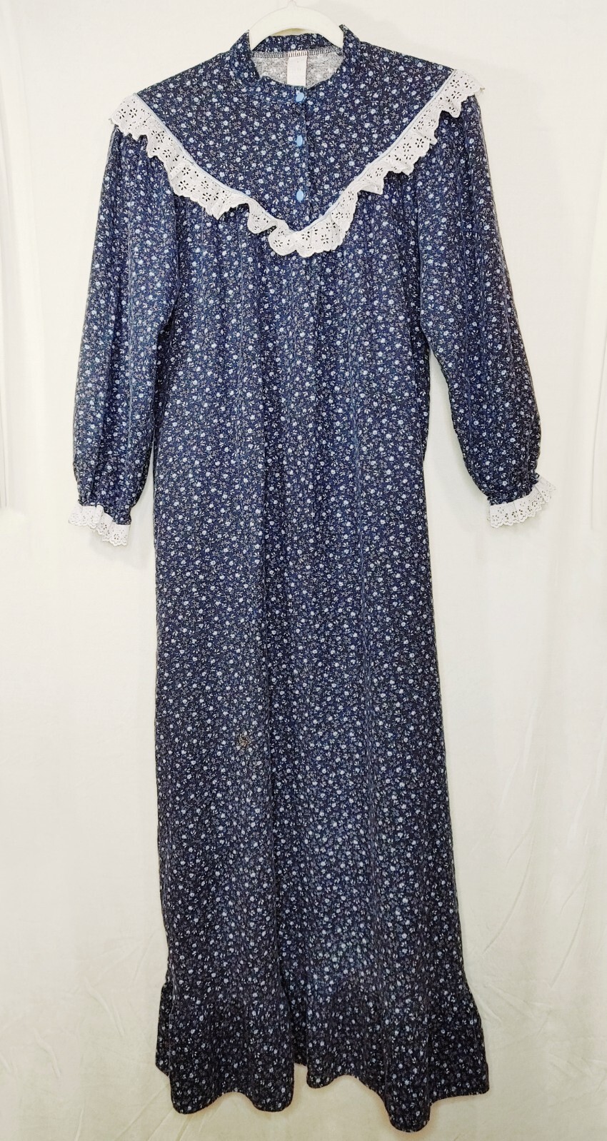 Vintage Sears Jr Bazaar Sz 11 Blue Cotton Floral Nightgown Prairie Cottagecore