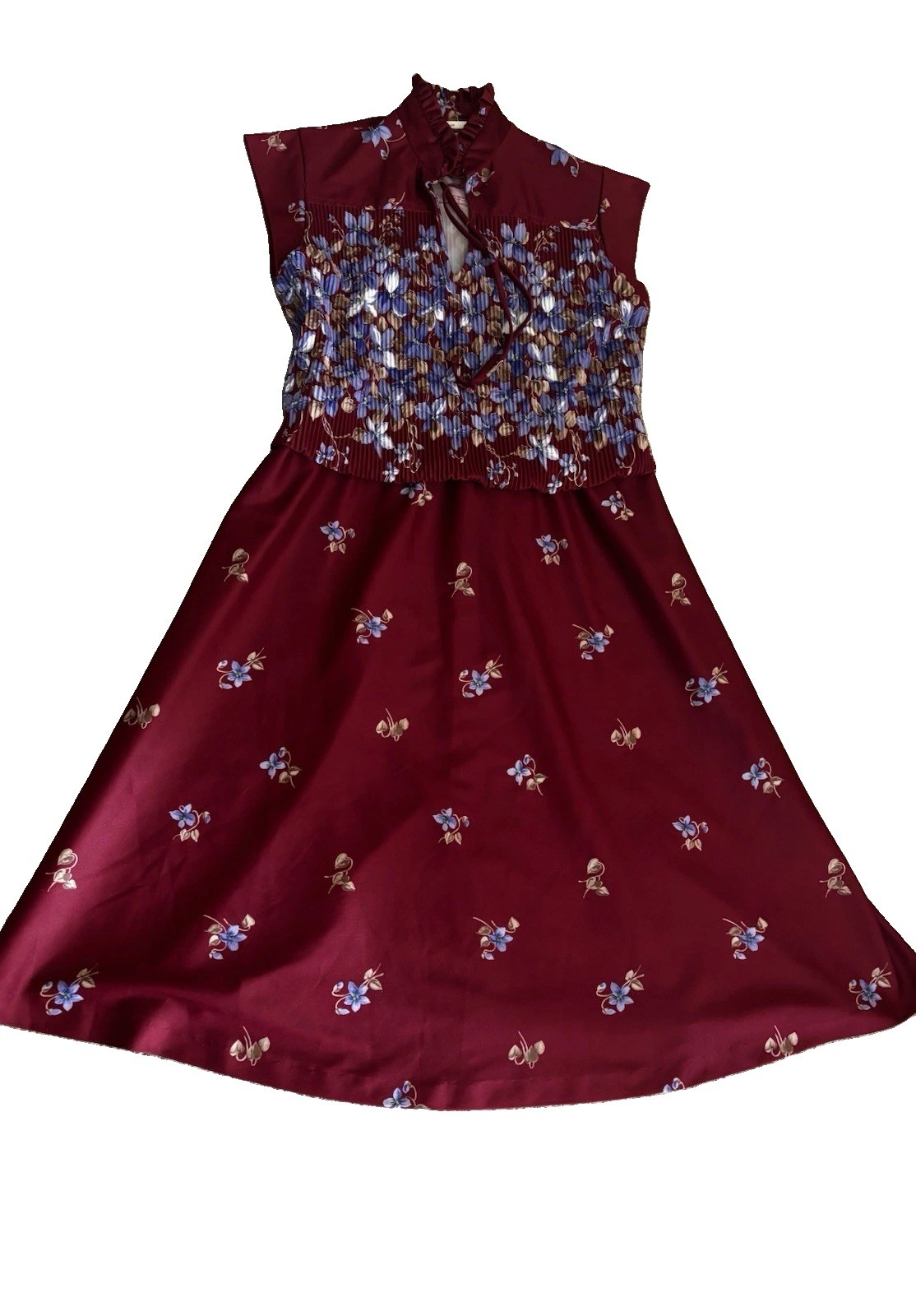 VTG 70’s “Queen’s Row Inc” Secretary Geek Dress VIOLETS , Flowers Red Purple