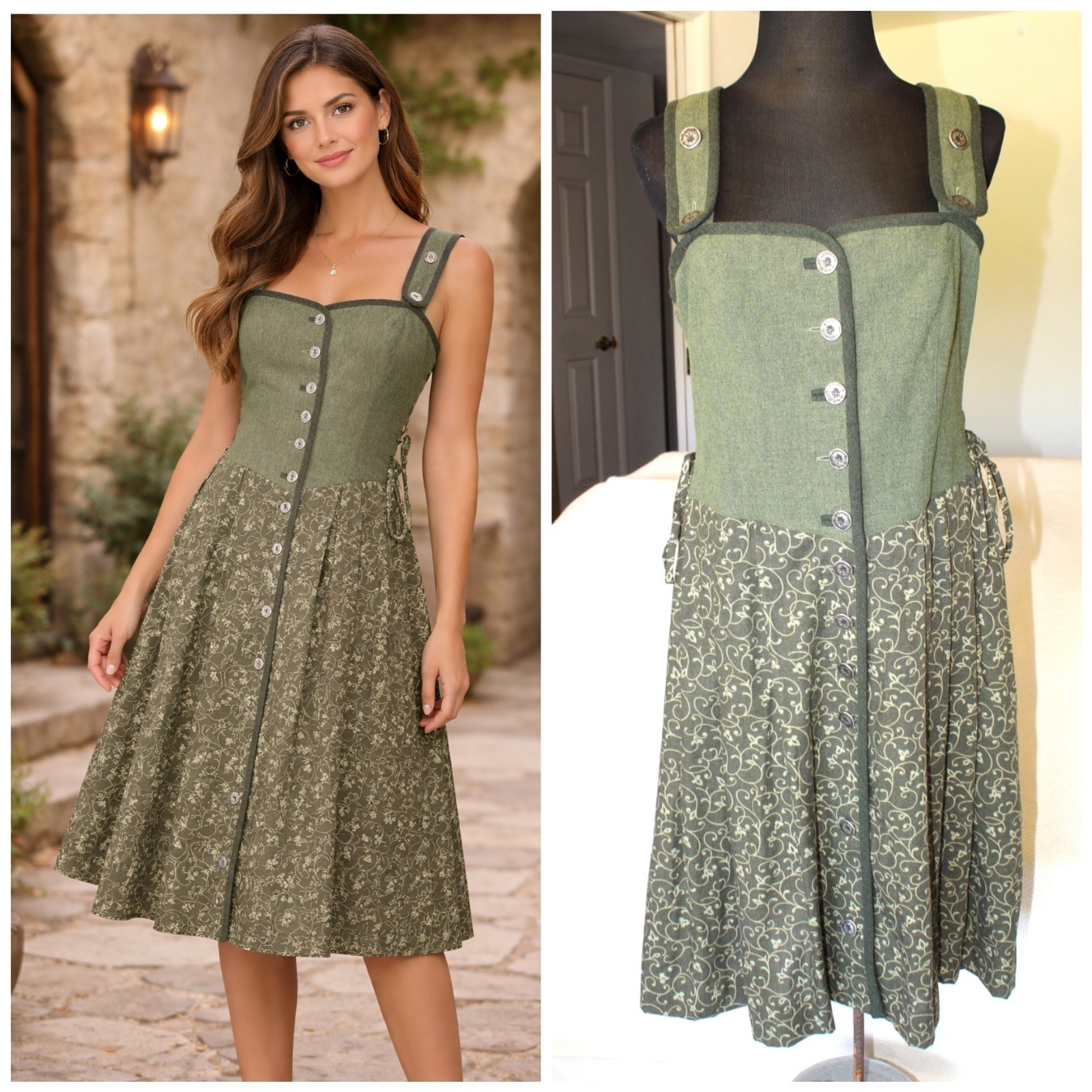VTG Landhaus Prairie Dirndl Midi Dress Milkmaid Renaissance Cottagecore size M?