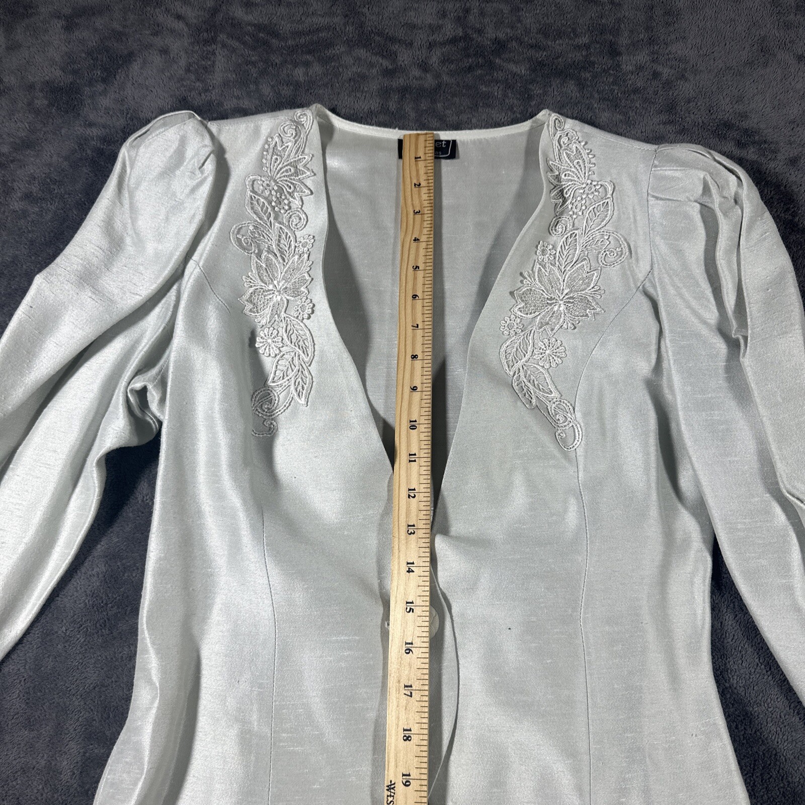 Vintage Evening Jacket Brocade SzM Cachet By Bari Protas Oyster Silk Blend 80s