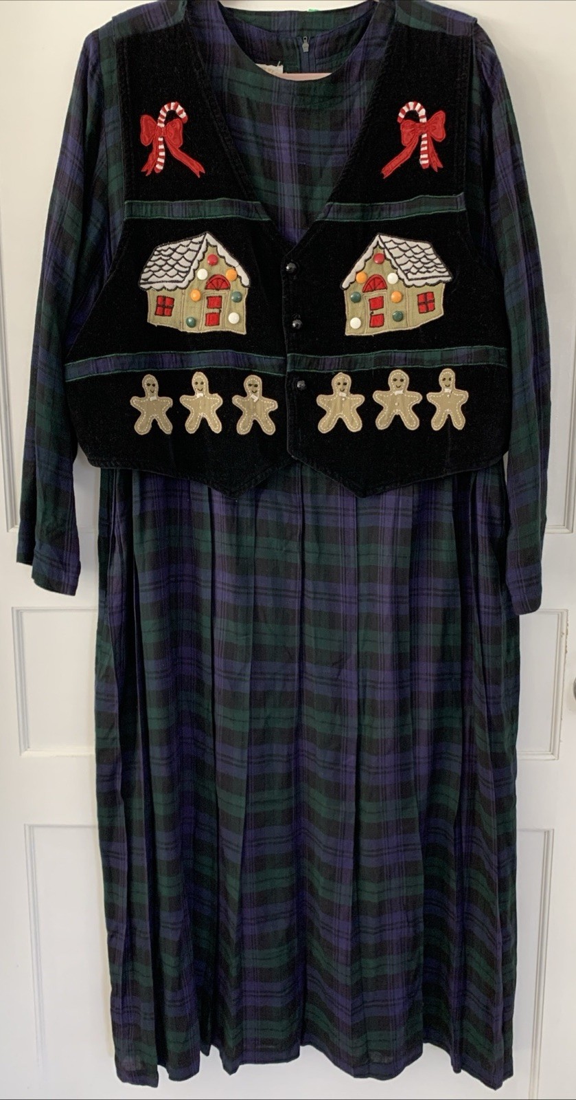 Country Wear Clothing Co. 16 Vtg Long Sleeve Plaid Dress & Reversible Vest