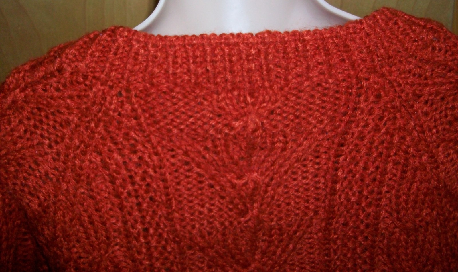 Vintage Hukapoo Paprika Orange Acrylic Cable Knit Pullover V-neck Sweater MEDIUM