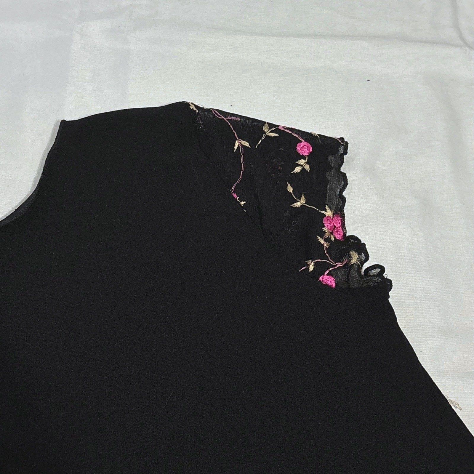 WRAPPER Vintage Y2k black top with hot pink floral design all over the front