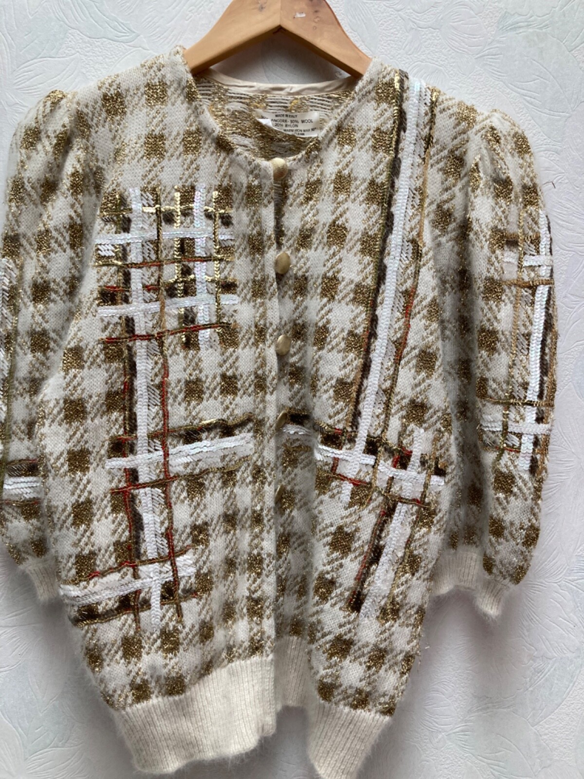 Vintage 1980s Custom Made Angora, Wool Sparkling Knitted Cardigan size S-M.