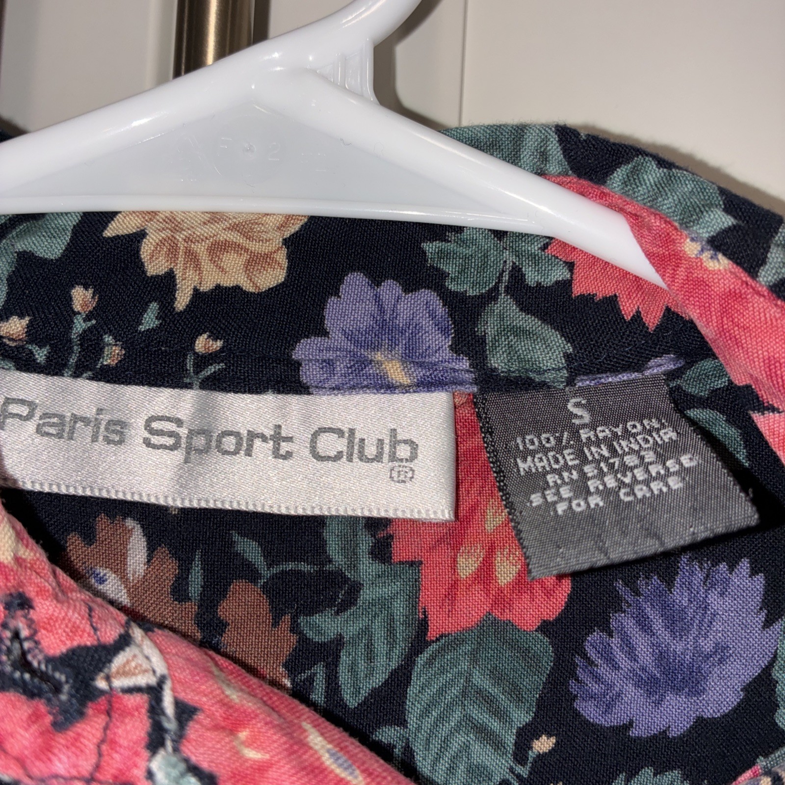 Vintage Paris Sport Club Shirt Women’s Size Small Floral Print Button Up LS 90’s