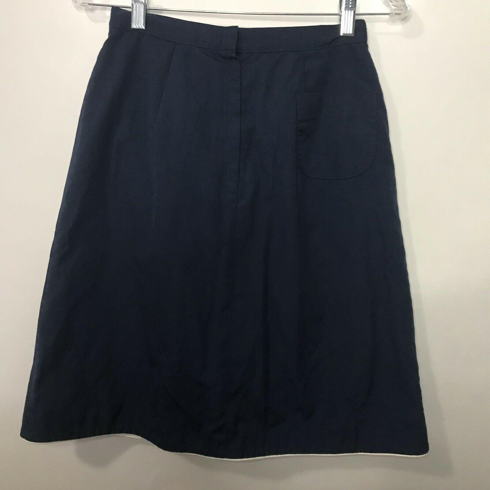 Vtg 80s Faux Wrap Skirt Skort Womens S 26″ Tulip Flower Applique Navy Blue