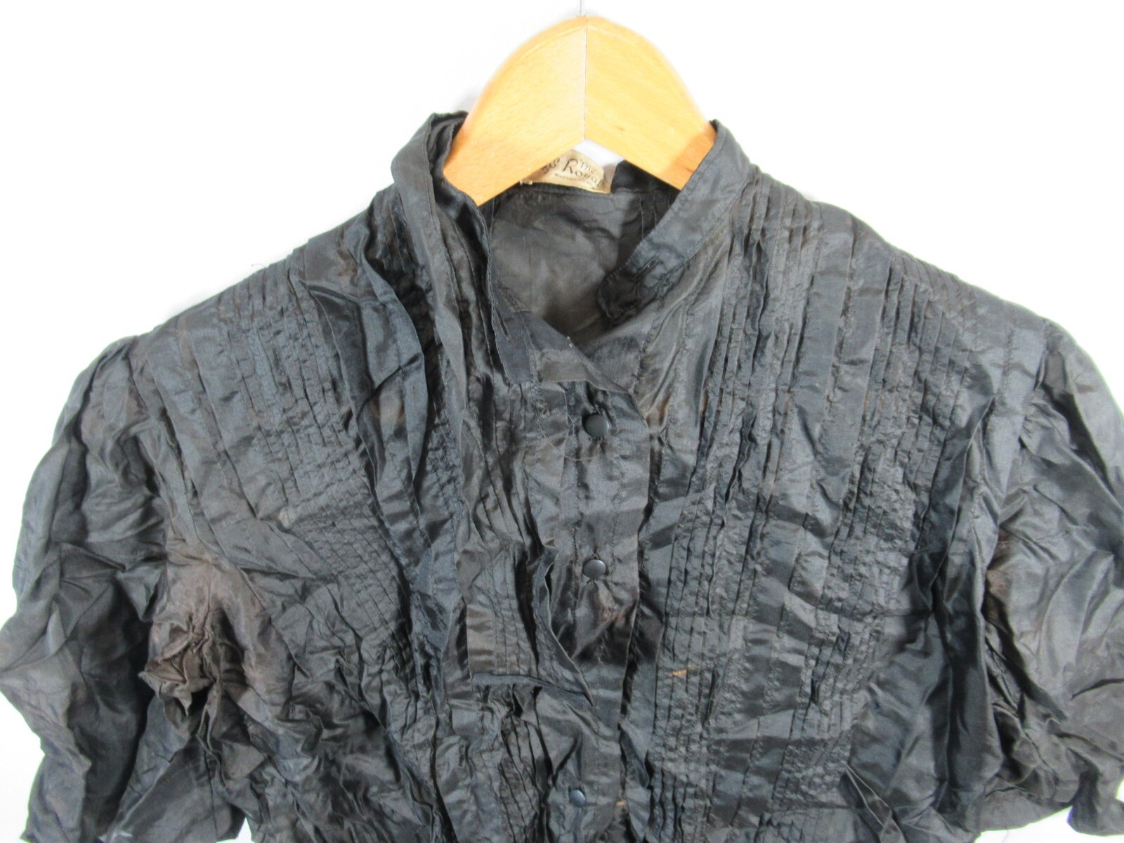 Antique 1800s Victorian Pleated Silk Blouse High Neck Puff Sleeve Mourning