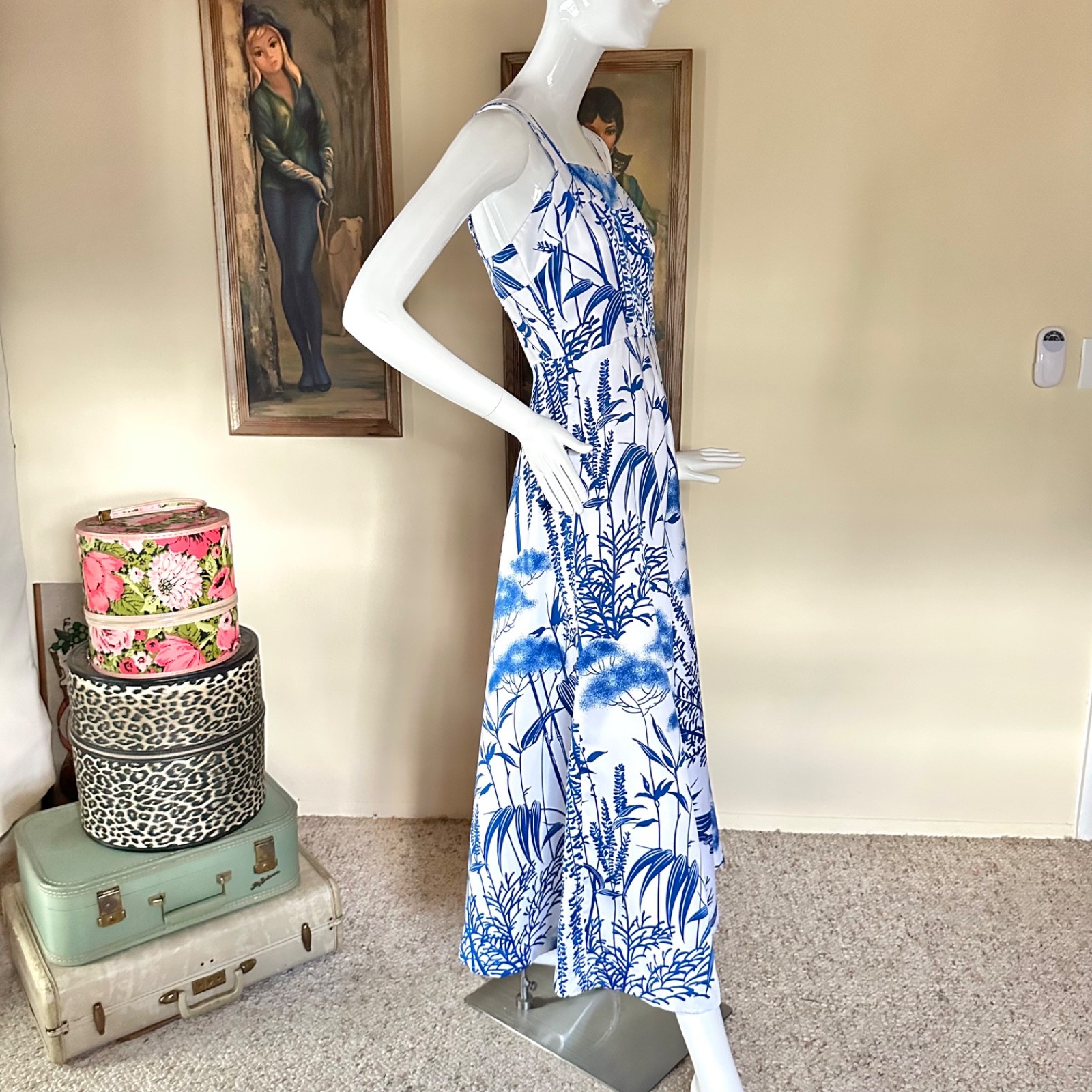 Vintage 1970s Hawaiian Dress Fit & Flare Maxi Sundress Hawaii Nei Floral Vacay S