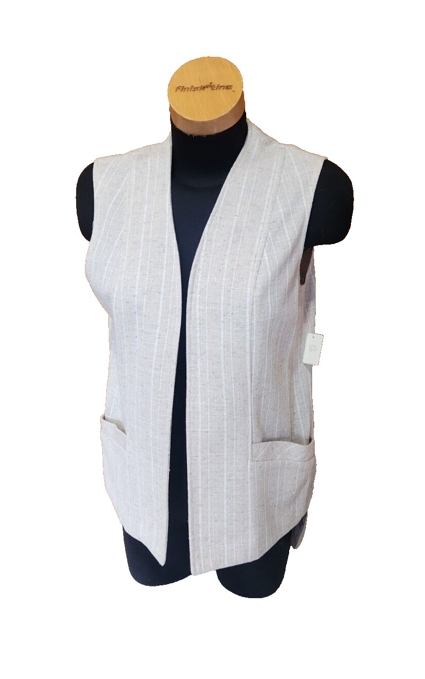 VTG 70s Pinstripe Pantsuit Open Front Sleeveless Vest Pockets SZ 10 Knitwear
