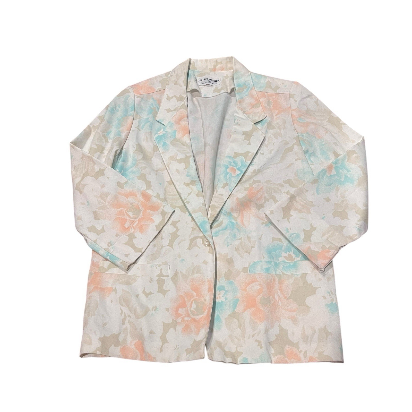 Alfred Dunner Womens 10 Pastel Floral Print Open Front Blazer Suit Jacket USA