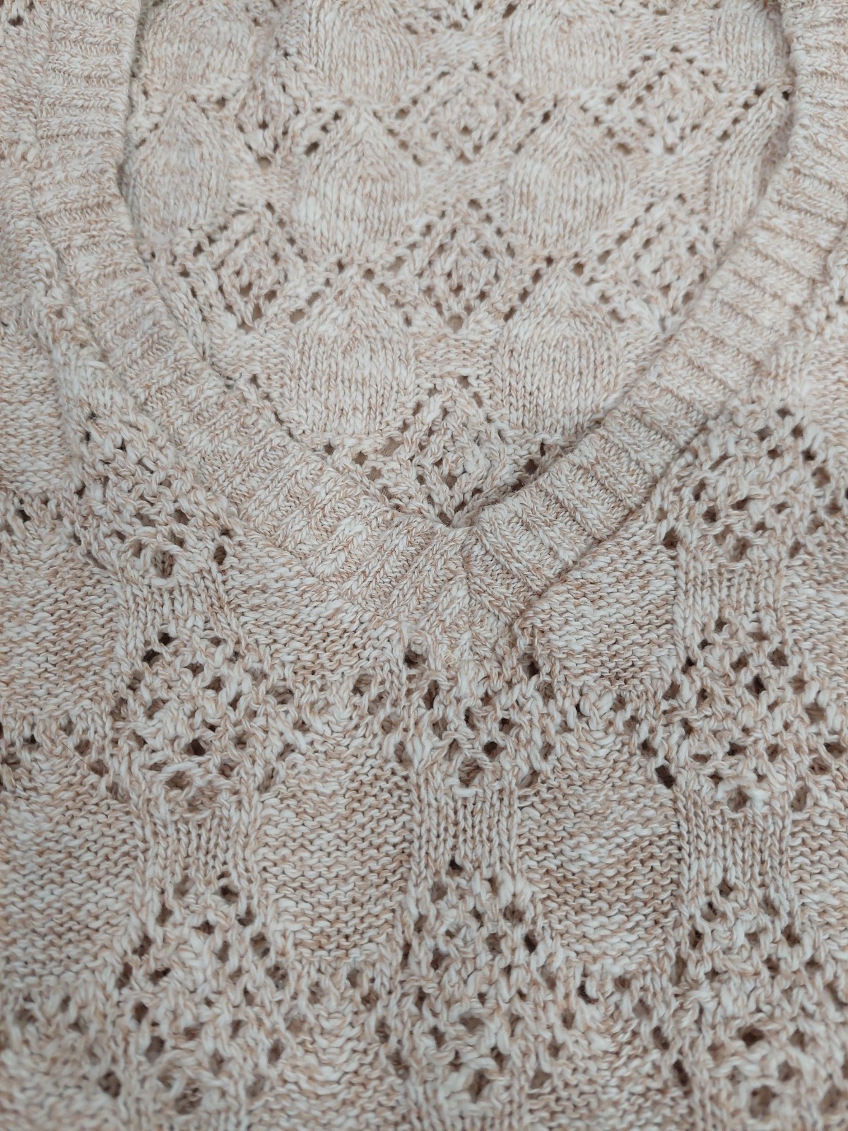Vintage Y2K Cream Lace Knit Top Scalloped Hem Boho Cottagecore Short Sleeve…