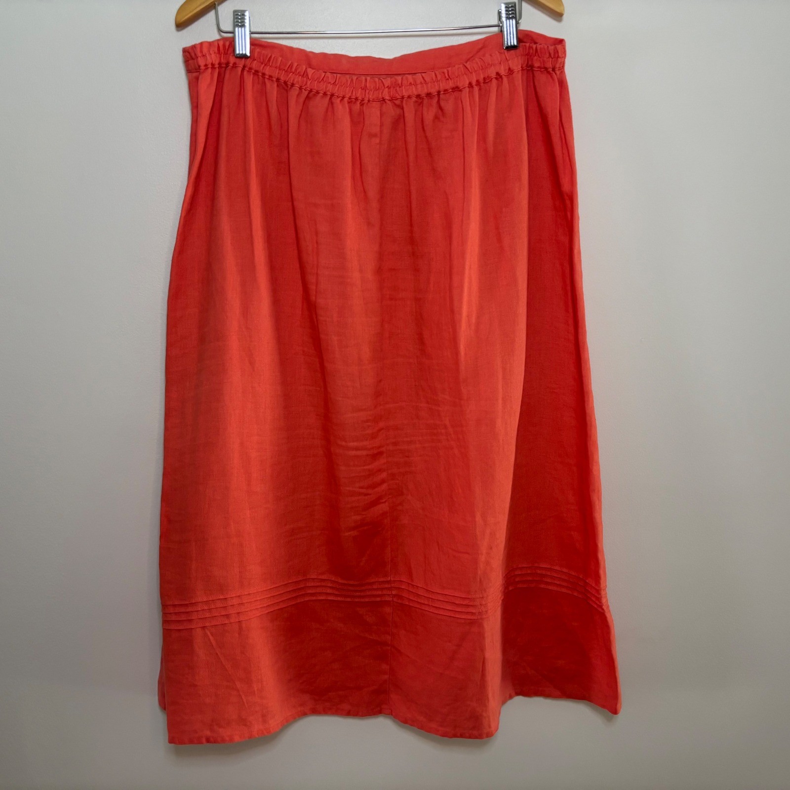 VTG 100% Linen A-Line Maxi Skirt 1x Coral Drawstring Pin Tuck Choices Women 90s