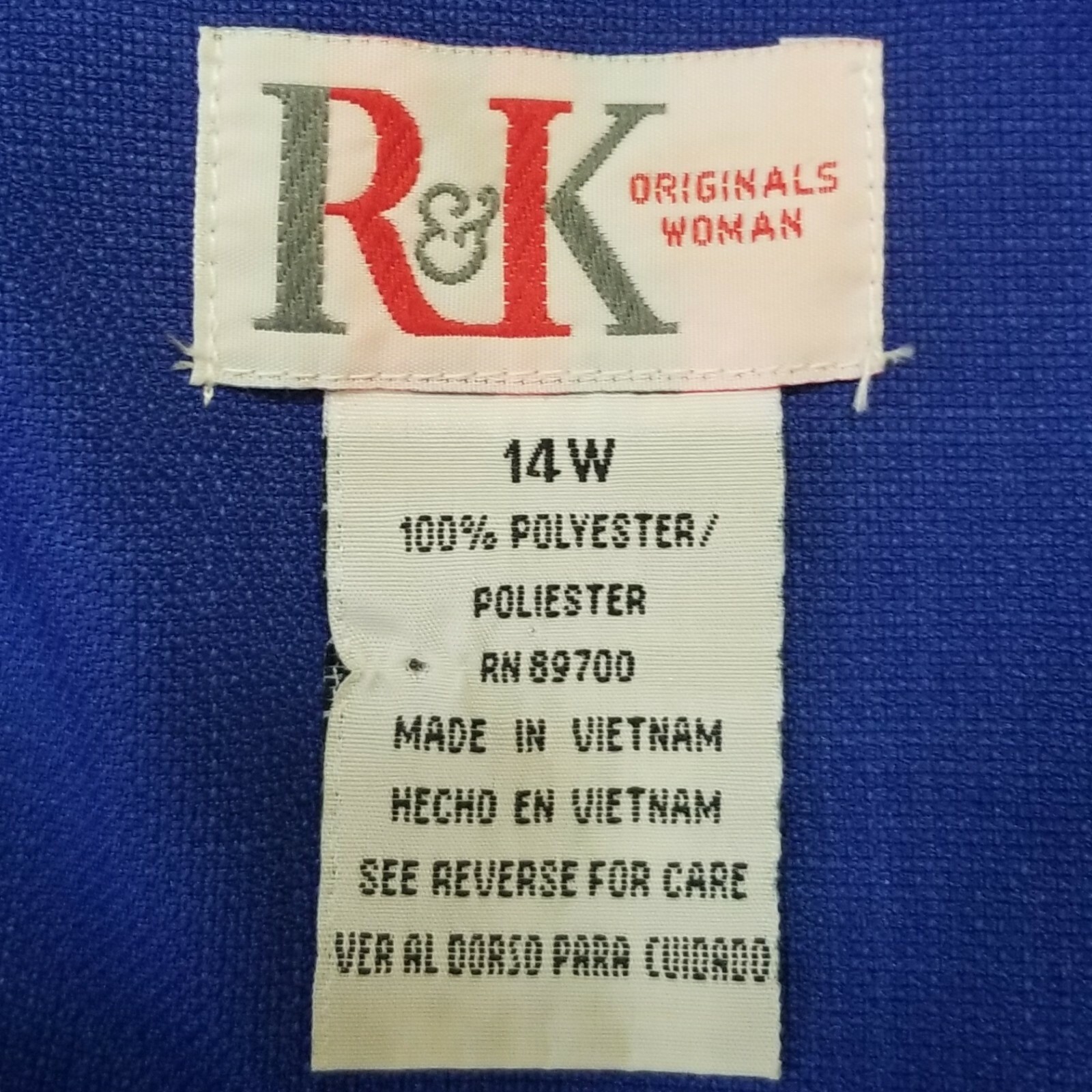 Vintage 80s R&K Originals Womens Jacket XL 1X Blue Hidden Buttons Tied Waist
